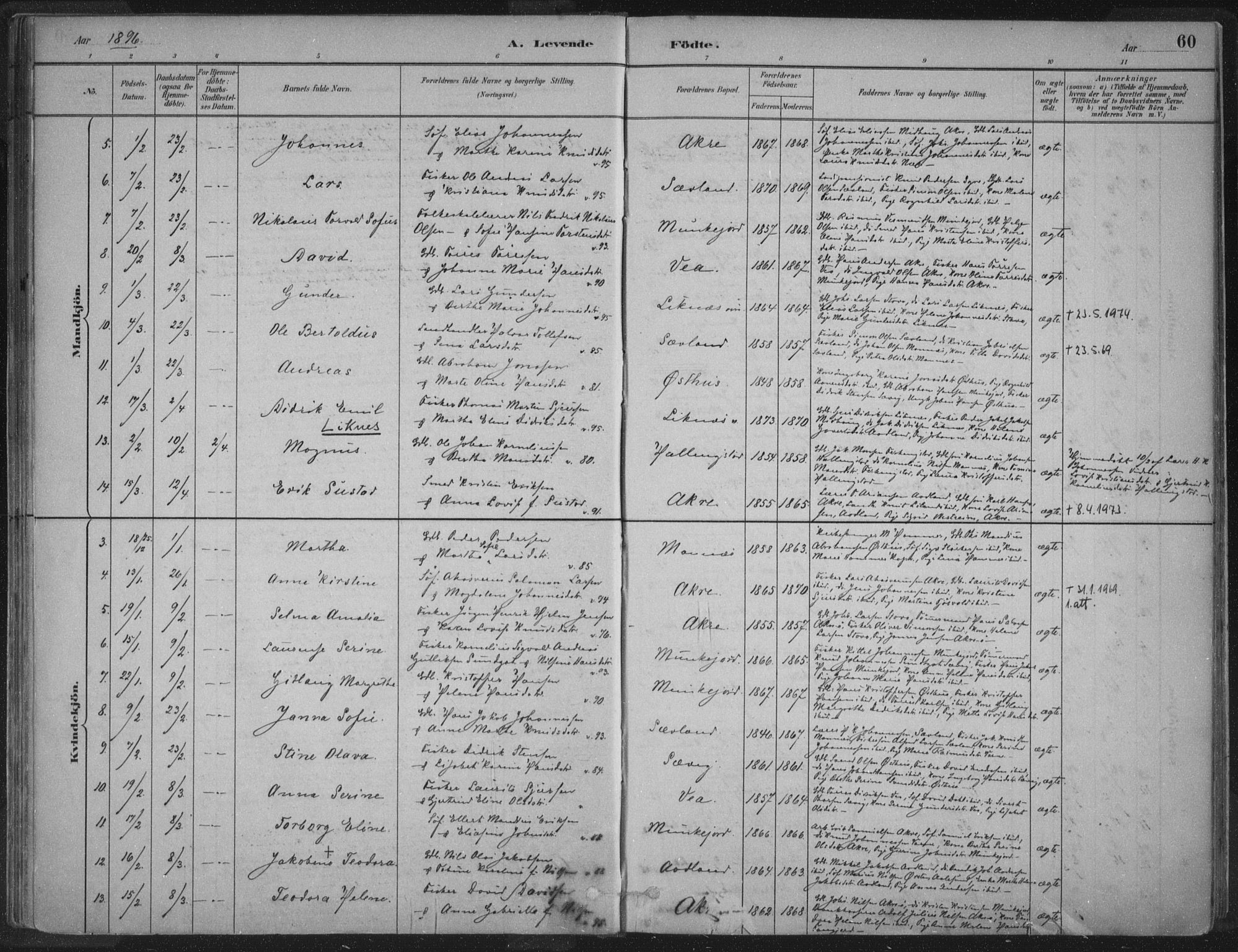 Kopervik sokneprestkontor, SAST/A-101850/H/Ha/Haa/L0004: Parish register (official) no. A 4, 1882-1905, p. 60