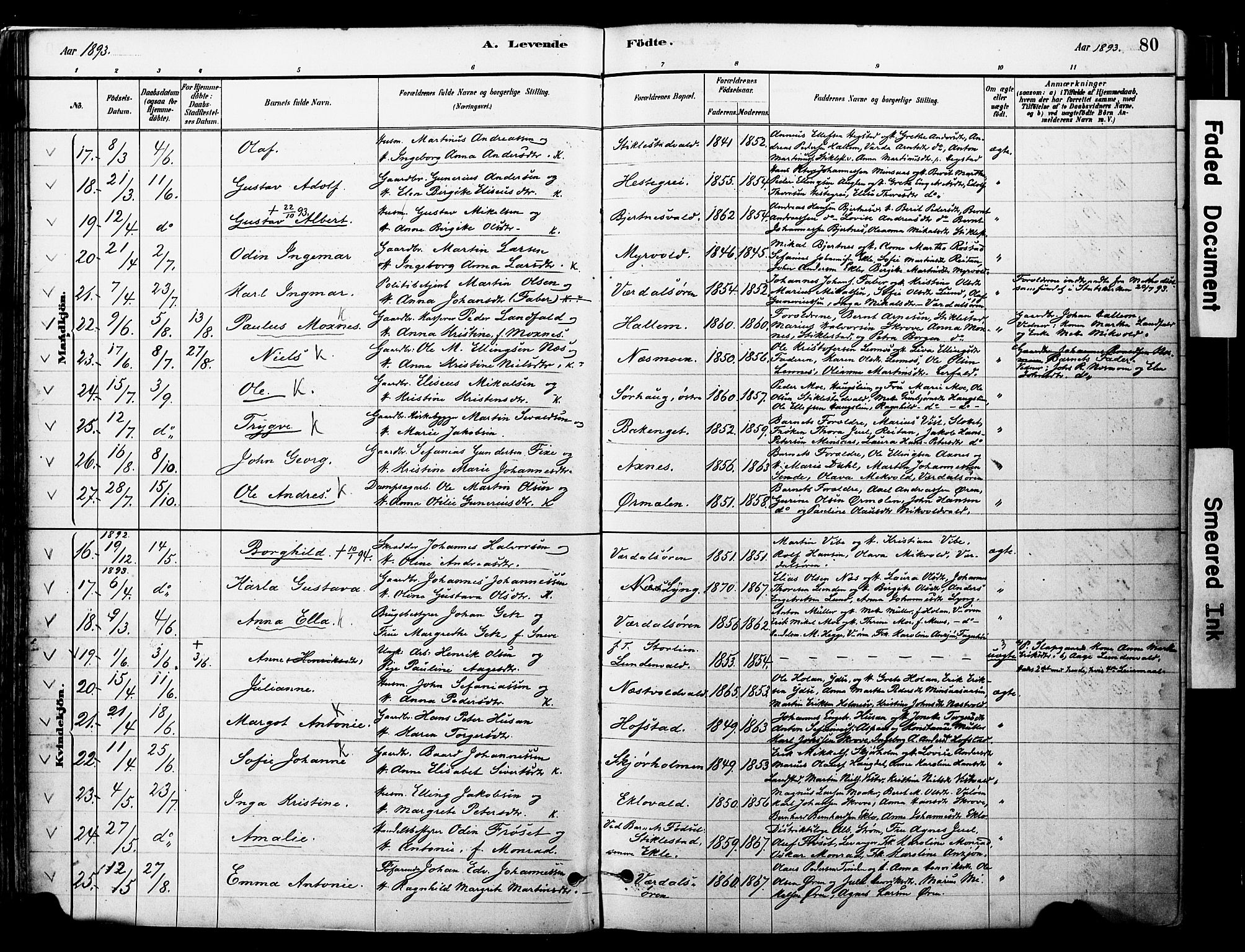 Ministerialprotokoller, klokkerbøker og fødselsregistre - Nord-Trøndelag, AV/SAT-A-1458/723/L0244: Parish register (official) no. 723A13, 1881-1899, p. 80