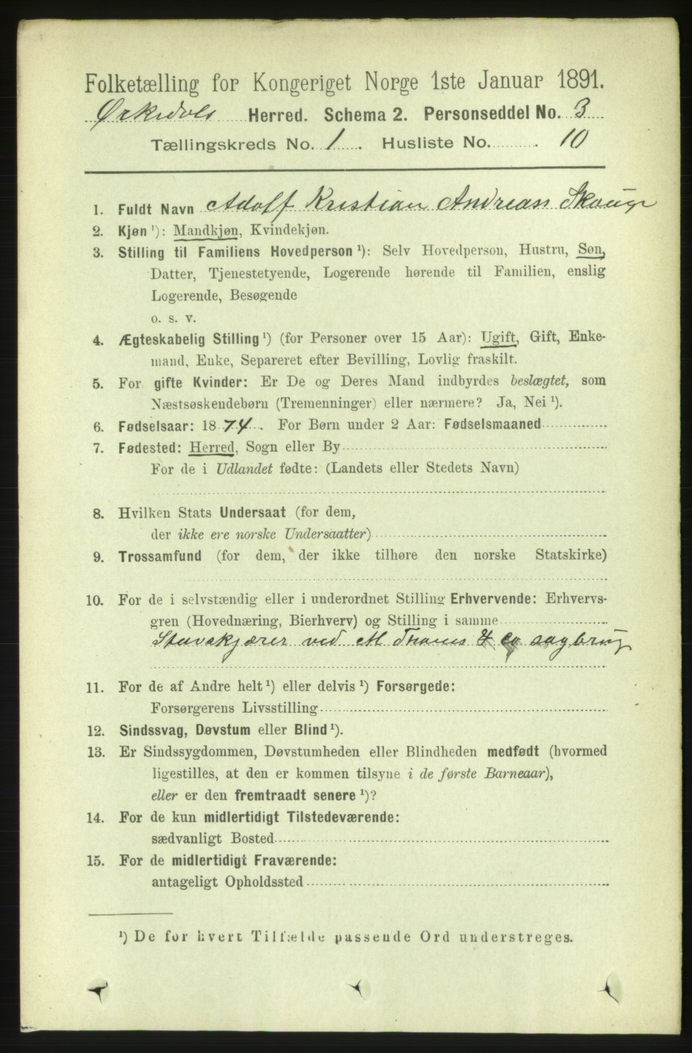 RA, 1891 census for 1638 Orkdal, 1891, p. 181