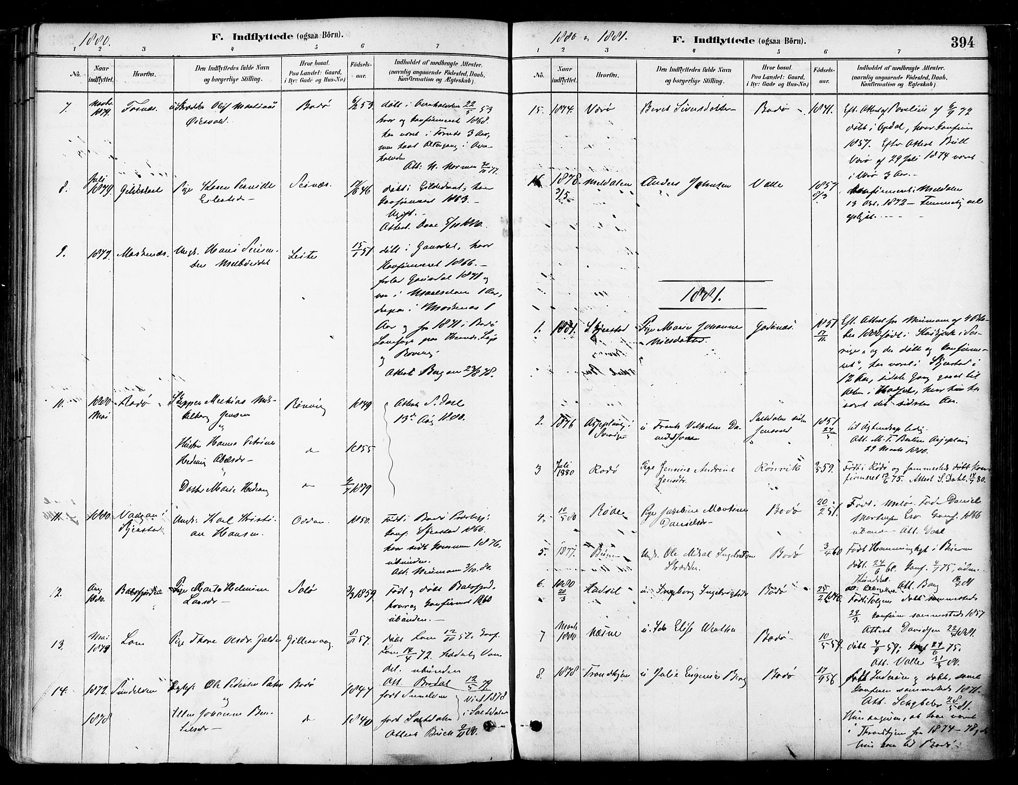 Ministerialprotokoller, klokkerbøker og fødselsregistre - Nordland, SAT/A-1459/802/L0054: Parish register (official) no. 802A01, 1879-1893, p. 394