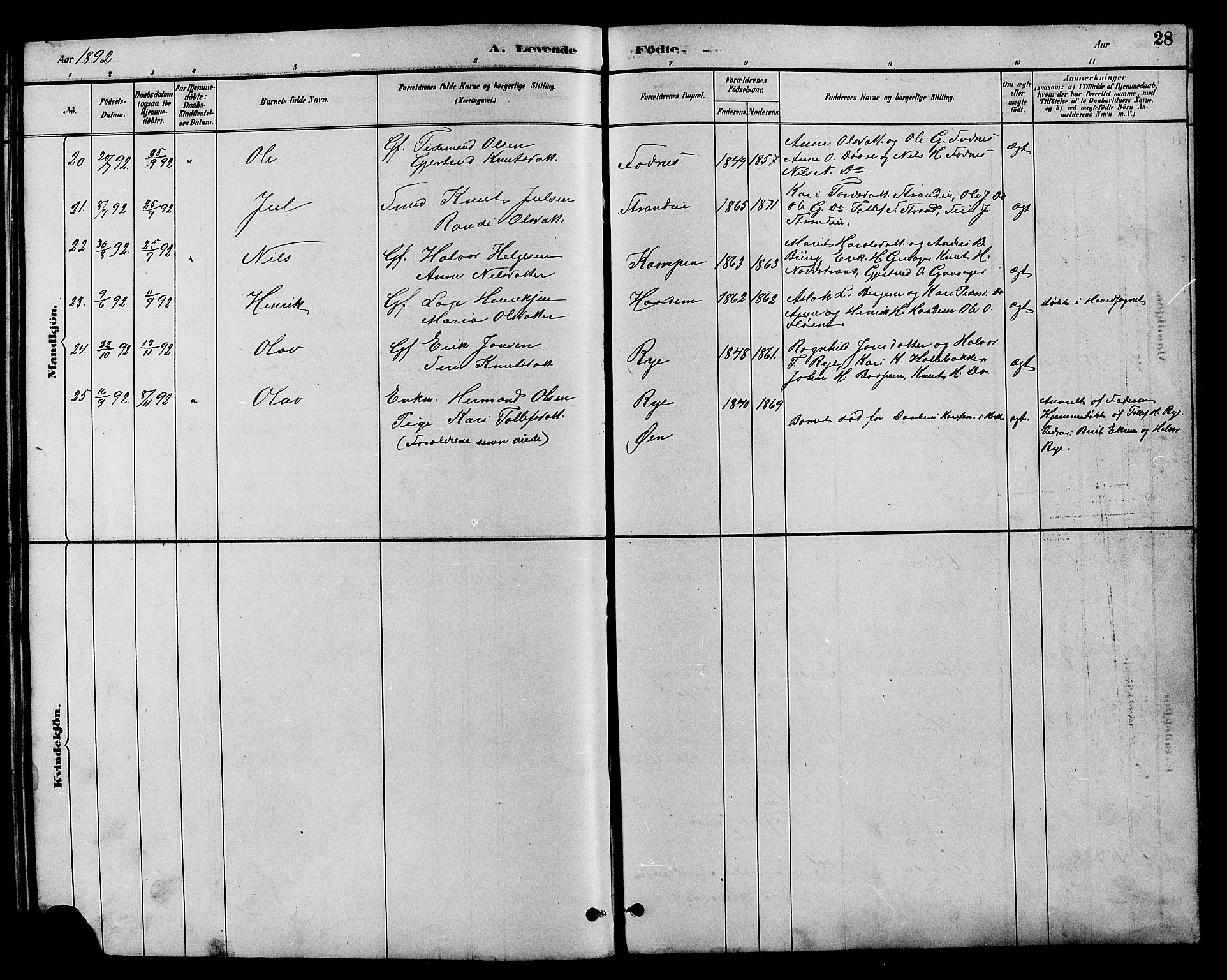 Nord-Aurdal prestekontor, AV/SAH-PREST-132/H/Ha/Hab/L0007: Parish register (copy) no. 7, 1883-1910, p. 28