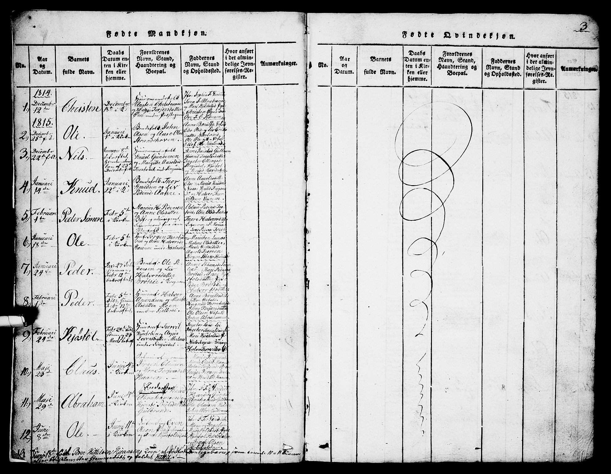 Drangedal kirkebøker, AV/SAKO-A-258/G/Ga/L0001: Parish register (copy) no. I 1 /1, 1814-1856, p. 3