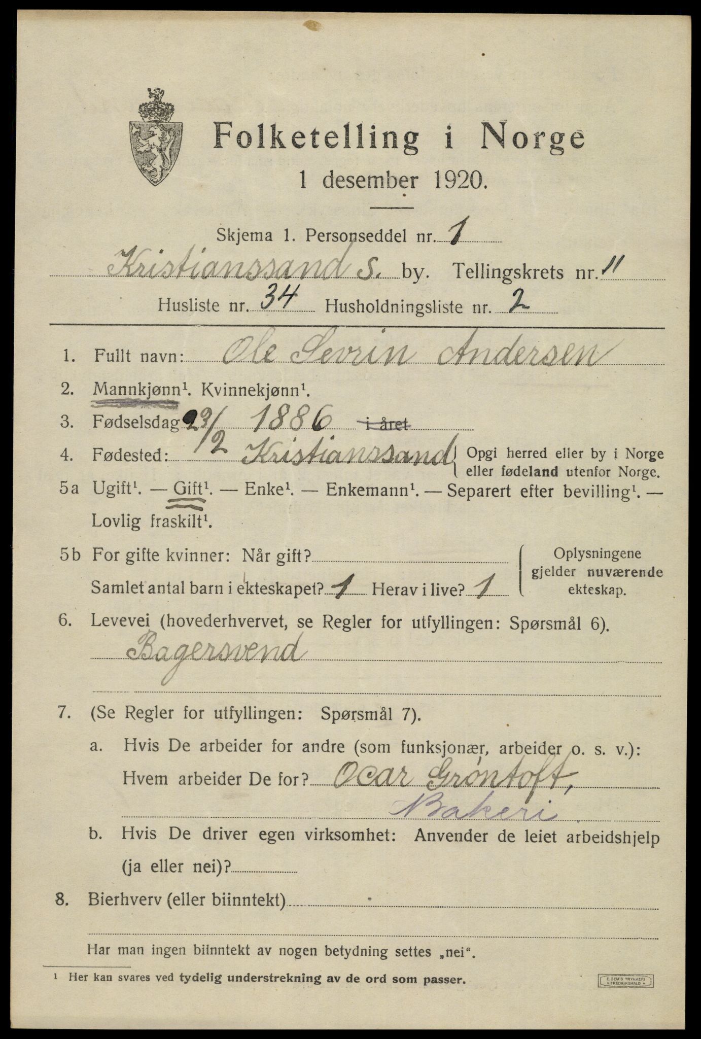 SAK, 1920 census for Kristiansand, 1920, p. 25303