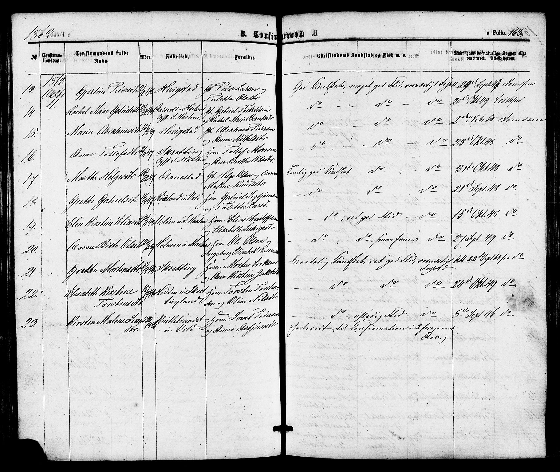 Hå sokneprestkontor, AV/SAST-A-101801/001/30BA/L0009: Parish register (official) no. A 8, 1855-1878, p. 163