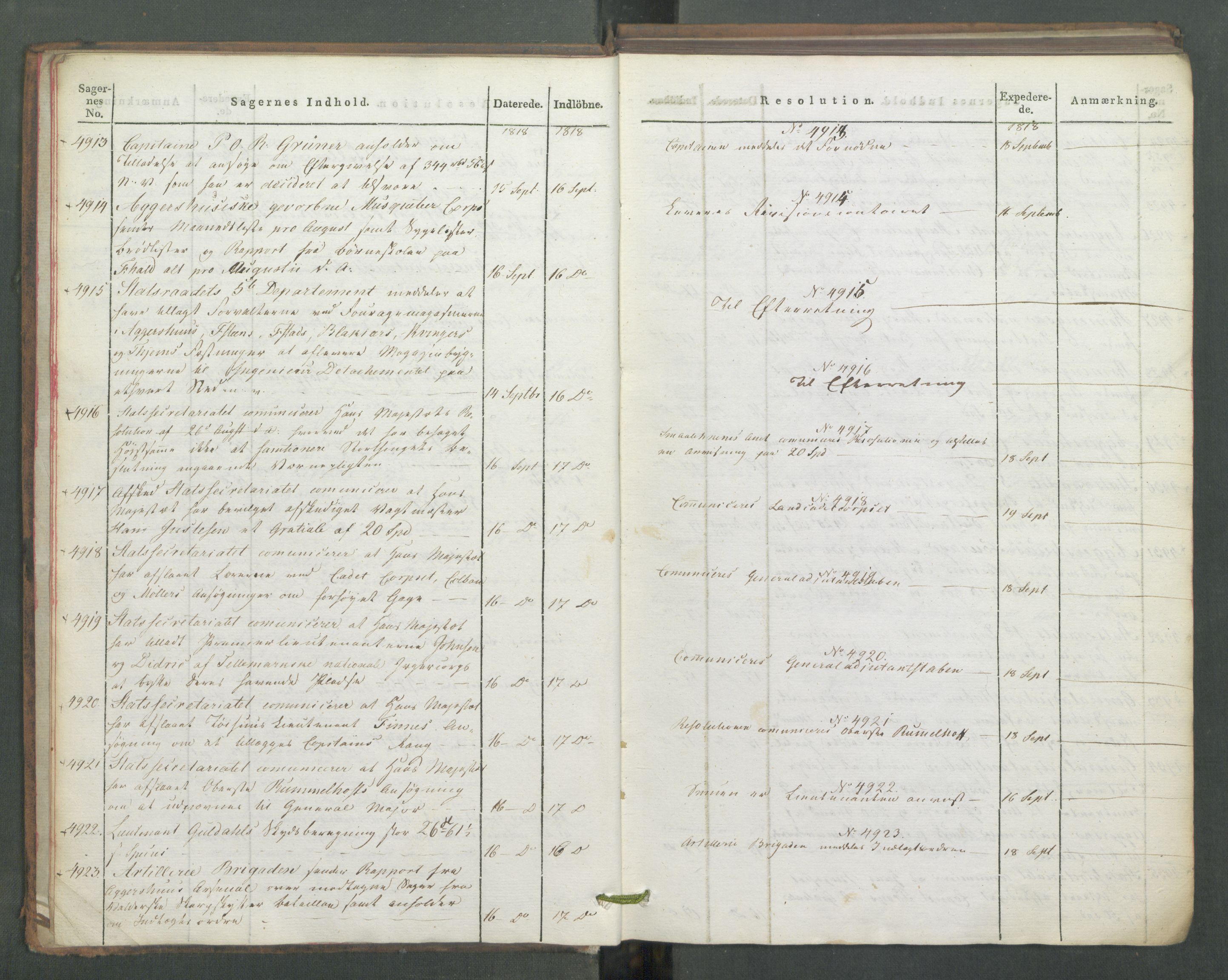 Armédepartementet, AV/RA-RAFA-3493/C/Ca/L0016: 6. Departements Journal, 1818