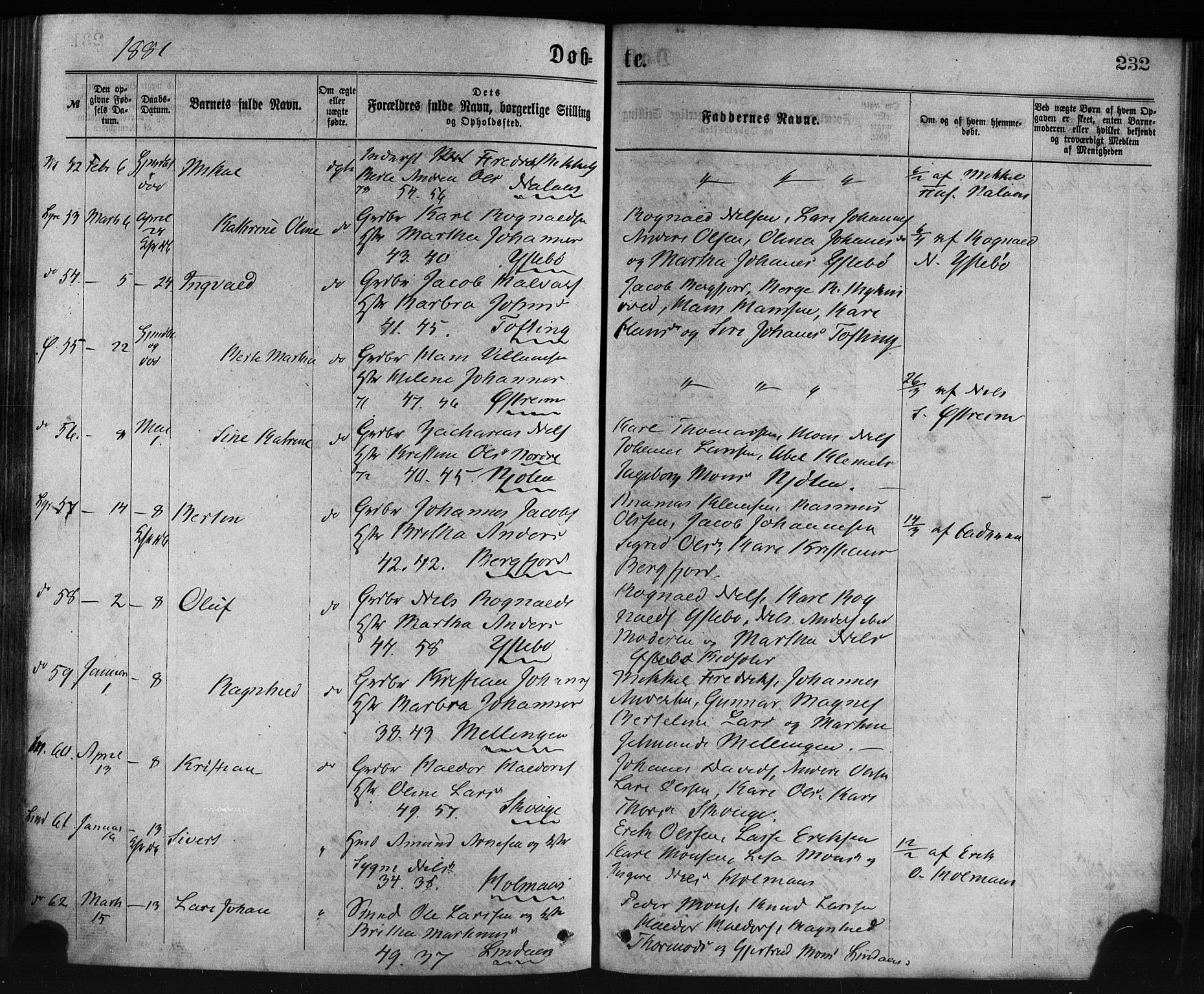 Lindås Sokneprestembete, SAB/A-76701/H/Haa: Parish register (official) no. A 18, 1869-1885, p. 232