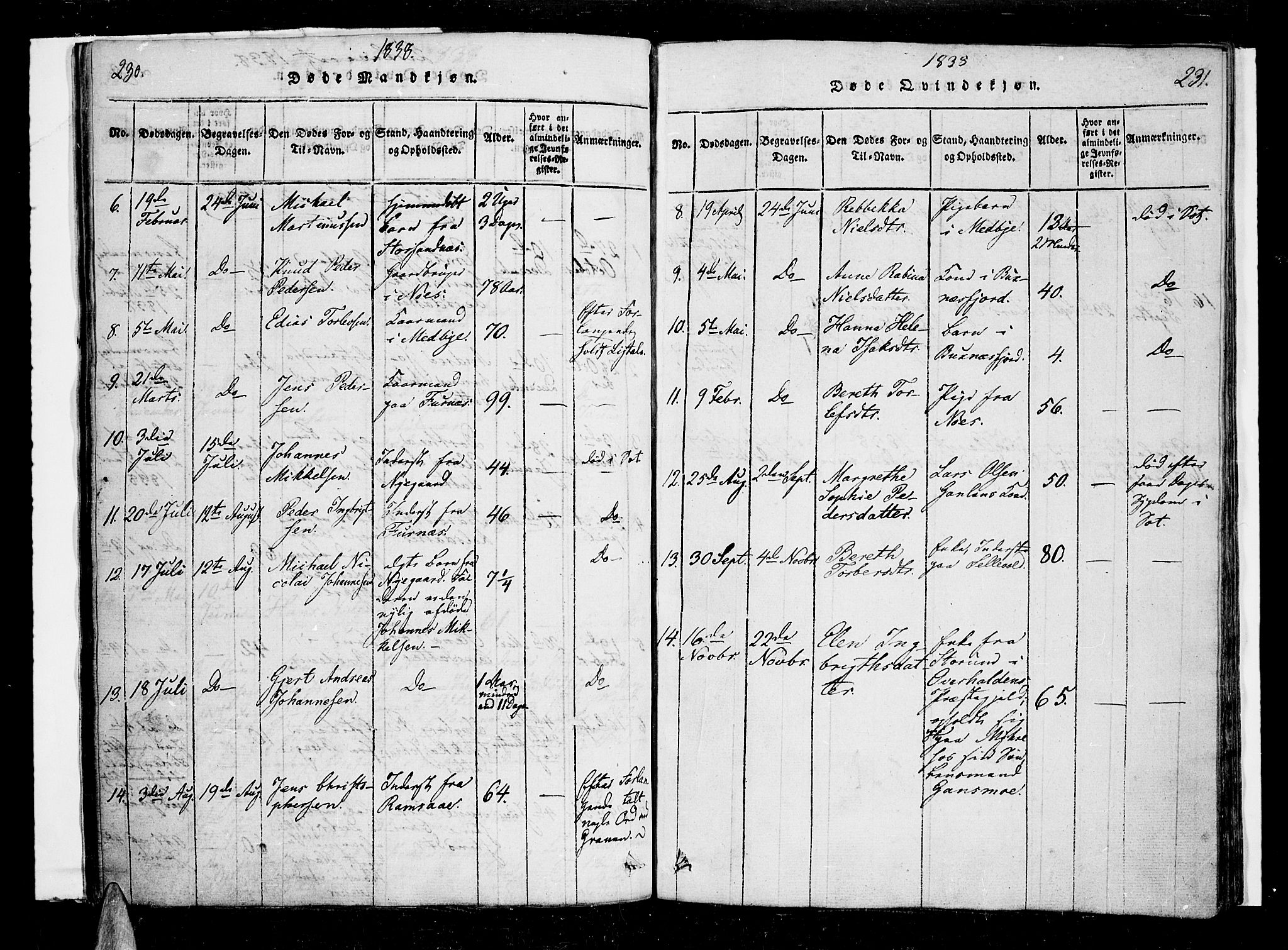 Ministerialprotokoller, klokkerbøker og fødselsregistre - Nordland, AV/SAT-A-1459/897/L1395: Parish register (official) no. 897A03, 1820-1841, p. 230-231