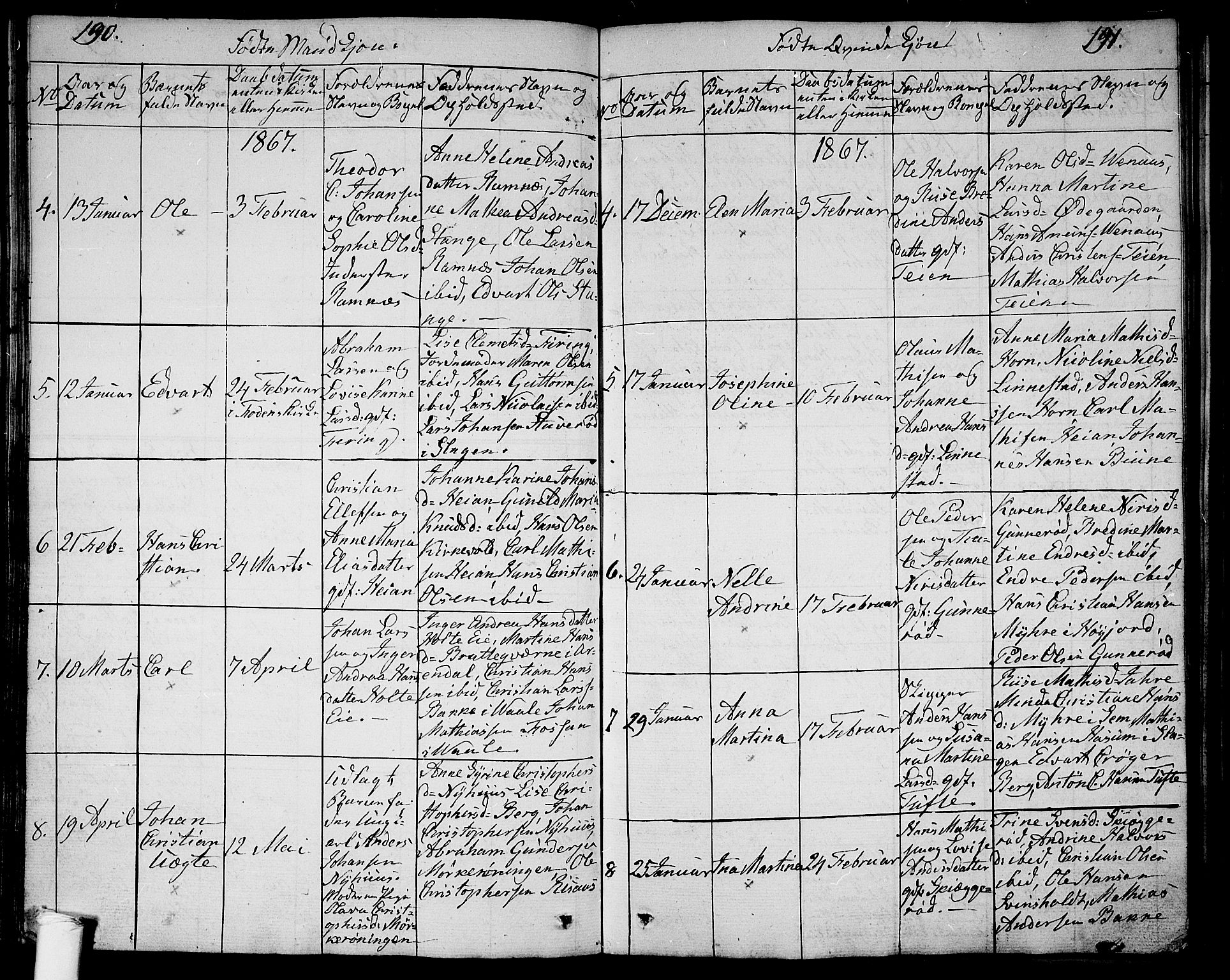 Ramnes kirkebøker, AV/SAKO-A-314/G/Ga/L0002: Parish register (copy) no. I 2, 1848-1870, p. 190-191