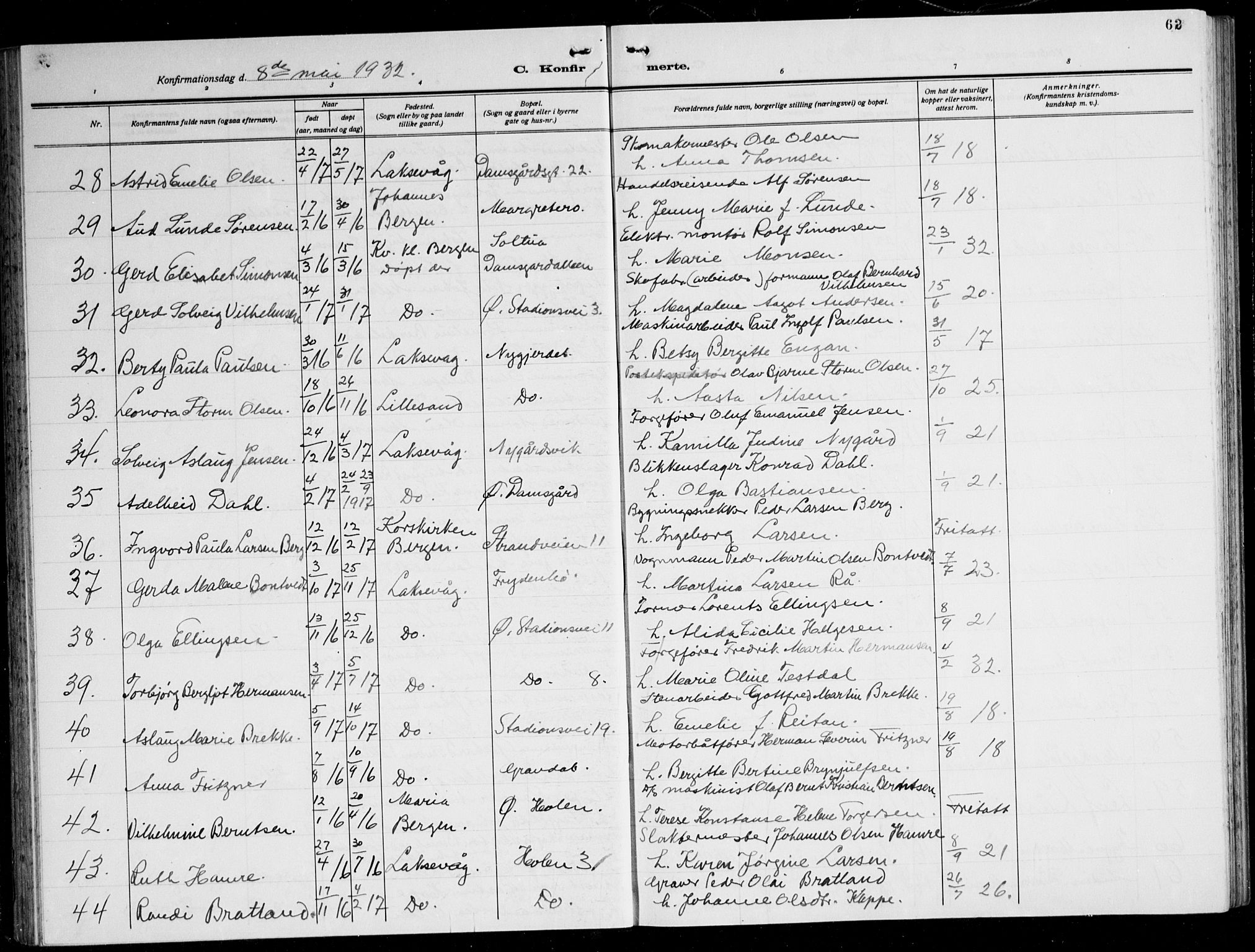 Laksevåg Sokneprestembete, AV/SAB-A-76501/H/Ha/Hab/Haba: Parish register (copy) no. A 10, 1925-1942, p. 62