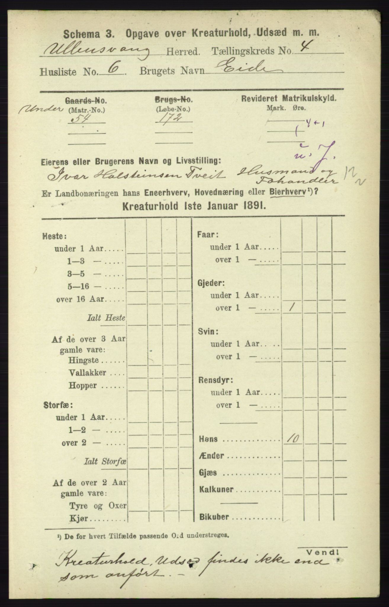 RA, 1891 census for 1230 Ullensvang, 1891, p. 6916