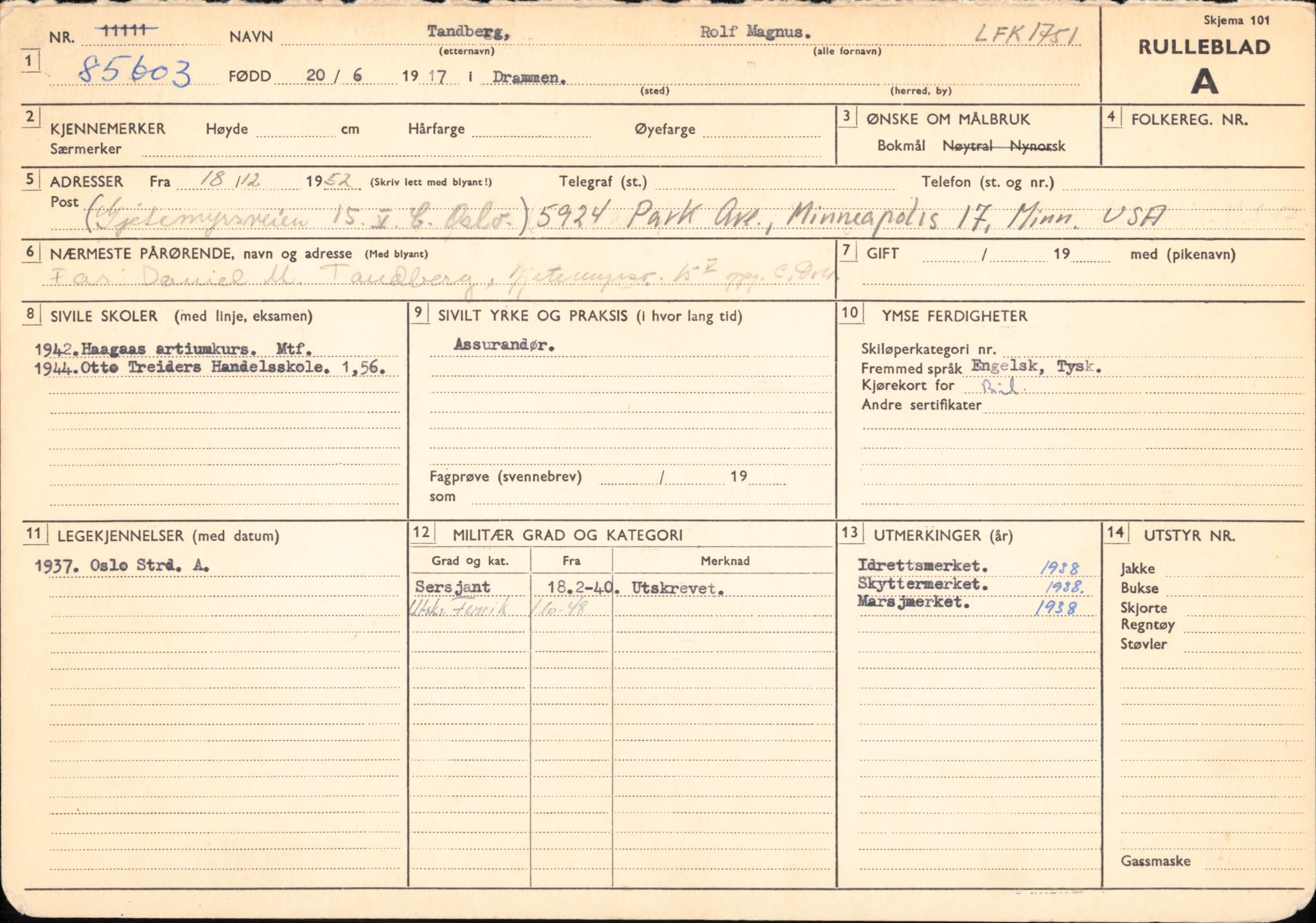 Forsvaret, Forsvarets overkommando/Luftforsvarsstaben, AV/RA-RAFA-4079/P/Pa/L0052: Personellpapirer, 1917, p. 217