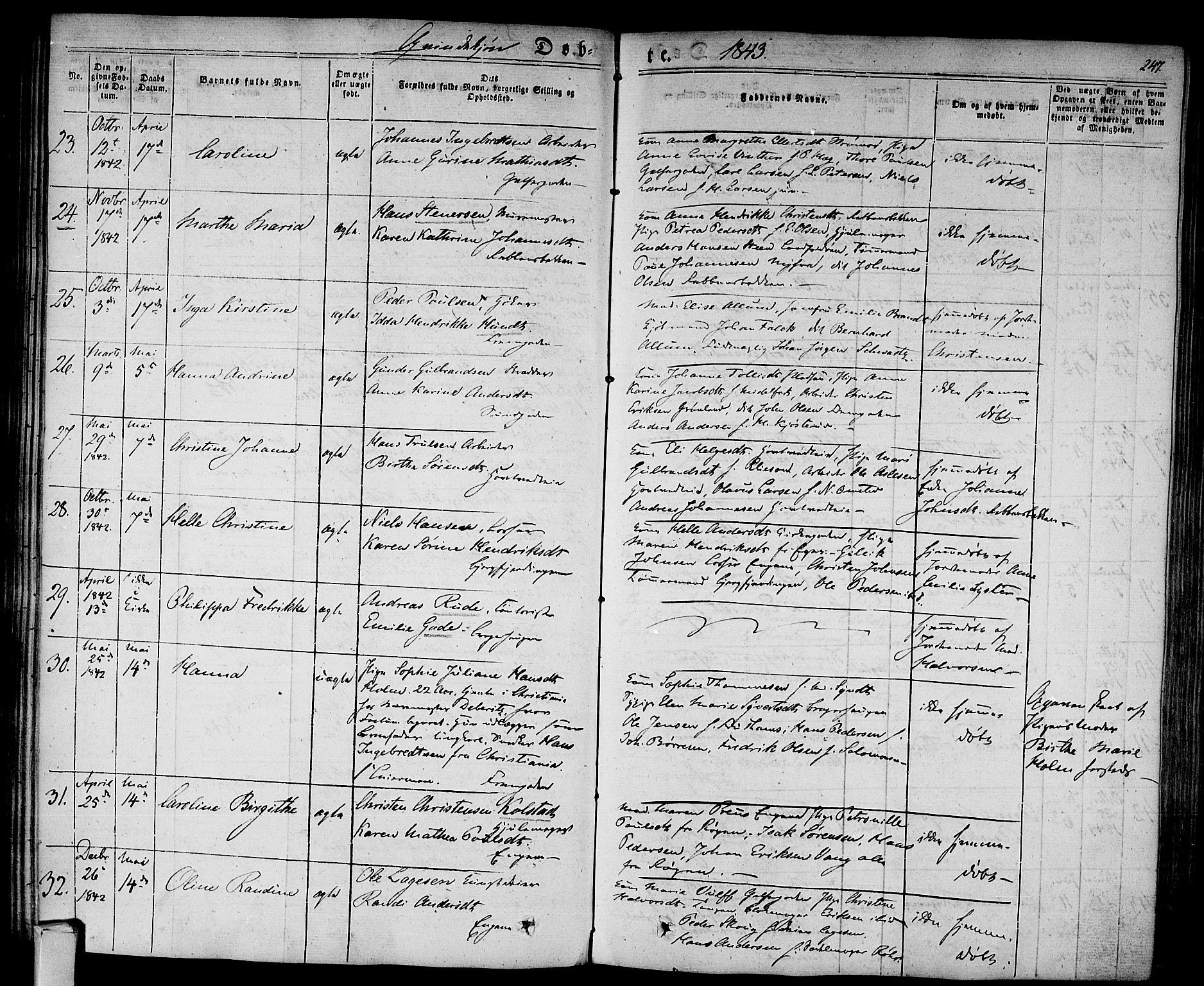 Bragernes kirkebøker, AV/SAKO-A-6/F/Fb/L0001: Parish register (official) no. II 1, 1830-1847, p. 247