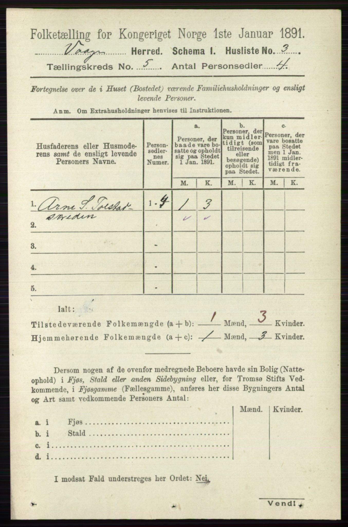 RA, 1891 census for 0515 Vågå, 1891, p. 3263