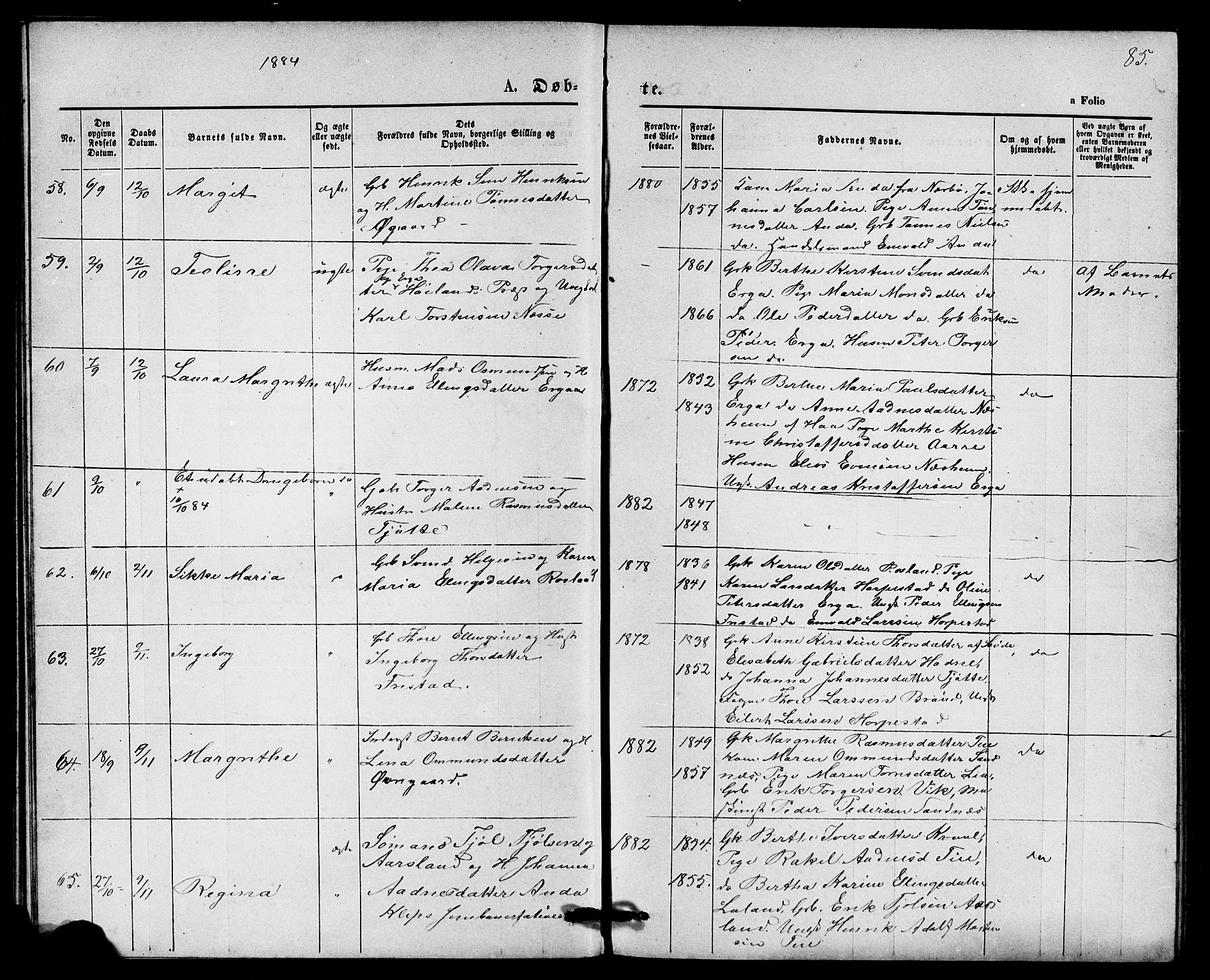 Klepp sokneprestkontor, AV/SAST-A-101803/001/3/30BB/L0003: Parish register (copy) no. B 3, 1876-1888, p. 85