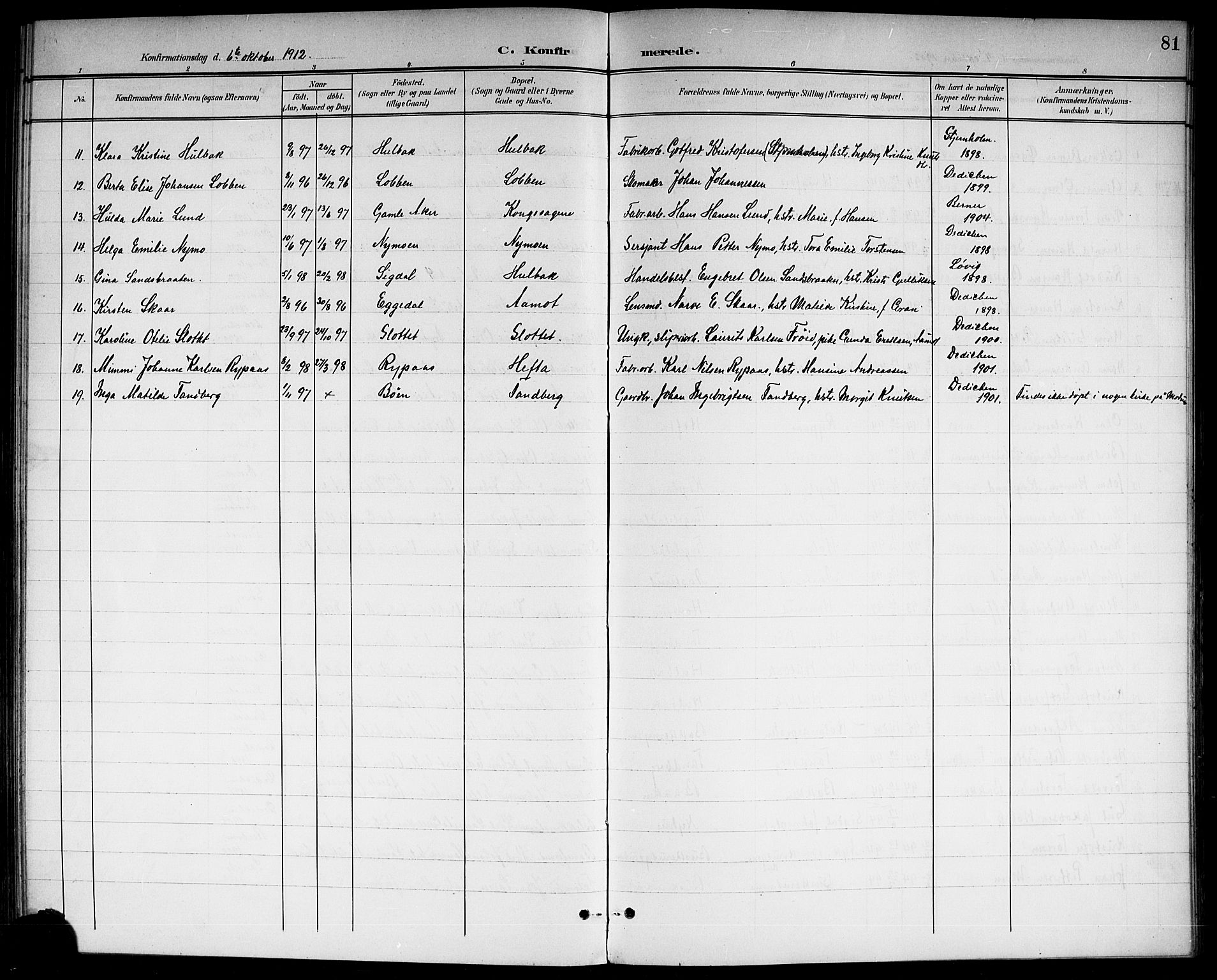 Modum kirkebøker, AV/SAKO-A-234/G/Gc/L0001: Parish register (copy) no. III 1, 1901-1919, p. 81