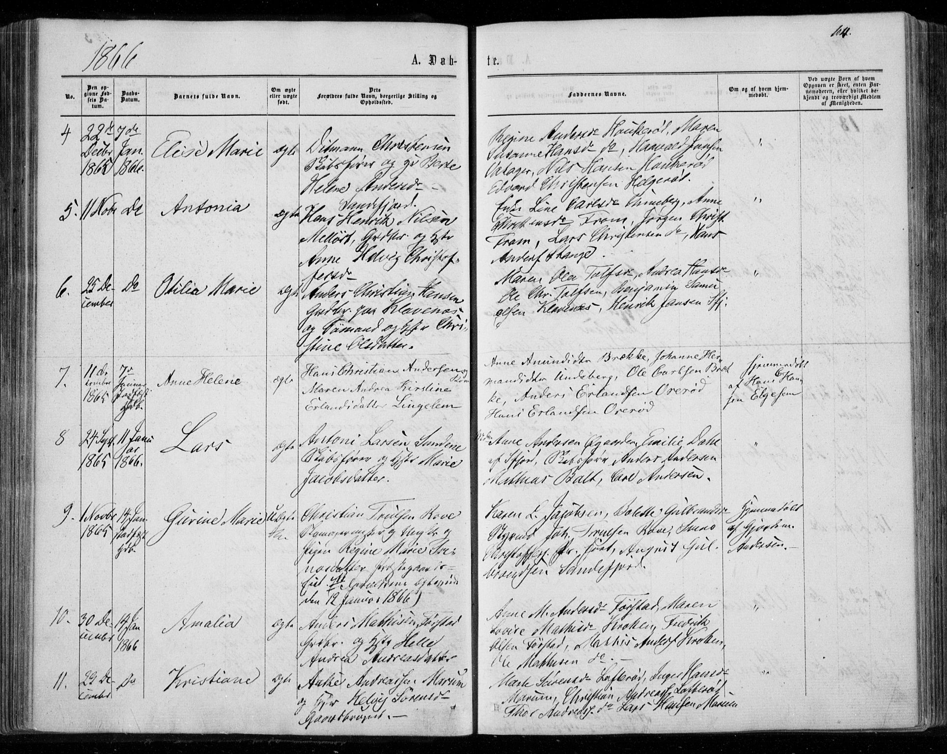 Sandar kirkebøker, SAKO/A-243/F/Fa/L0008: Parish register (official) no. 8, 1862-1871, p. 104