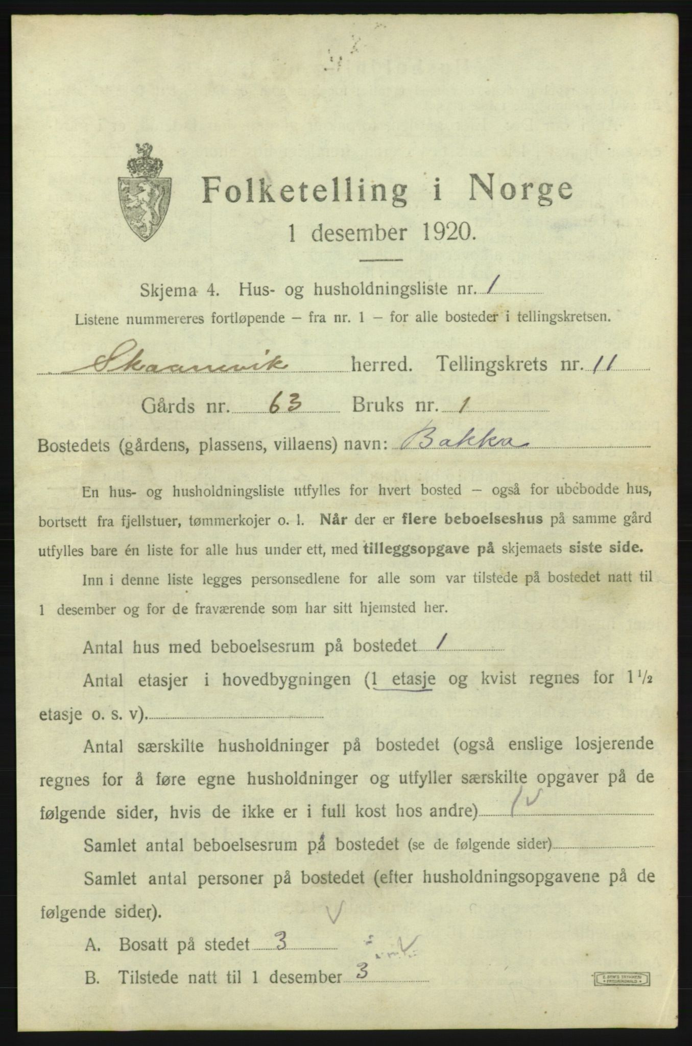 SAB, 1920 census for Skånevik, 1920, p. 1187