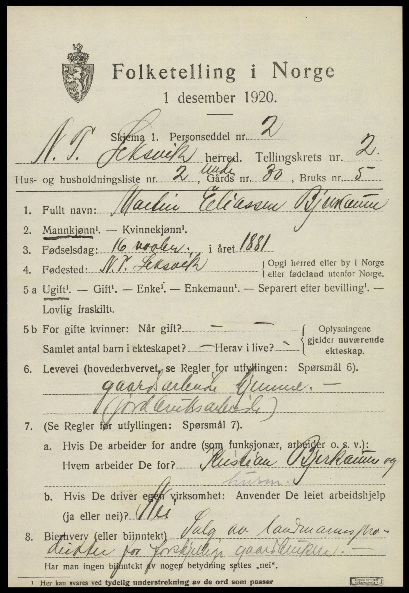 SAT, 1920 census for Leksvik, 1920, p. 1836