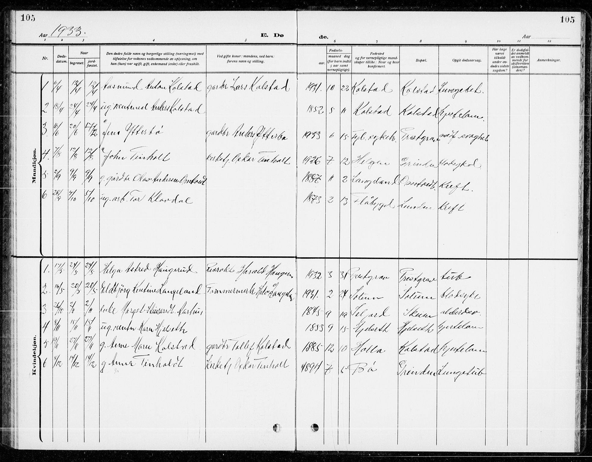 Holla kirkebøker, SAKO/A-272/G/Gb/L0003: Parish register (copy) no. II 3, 1914-1941, p. 105
