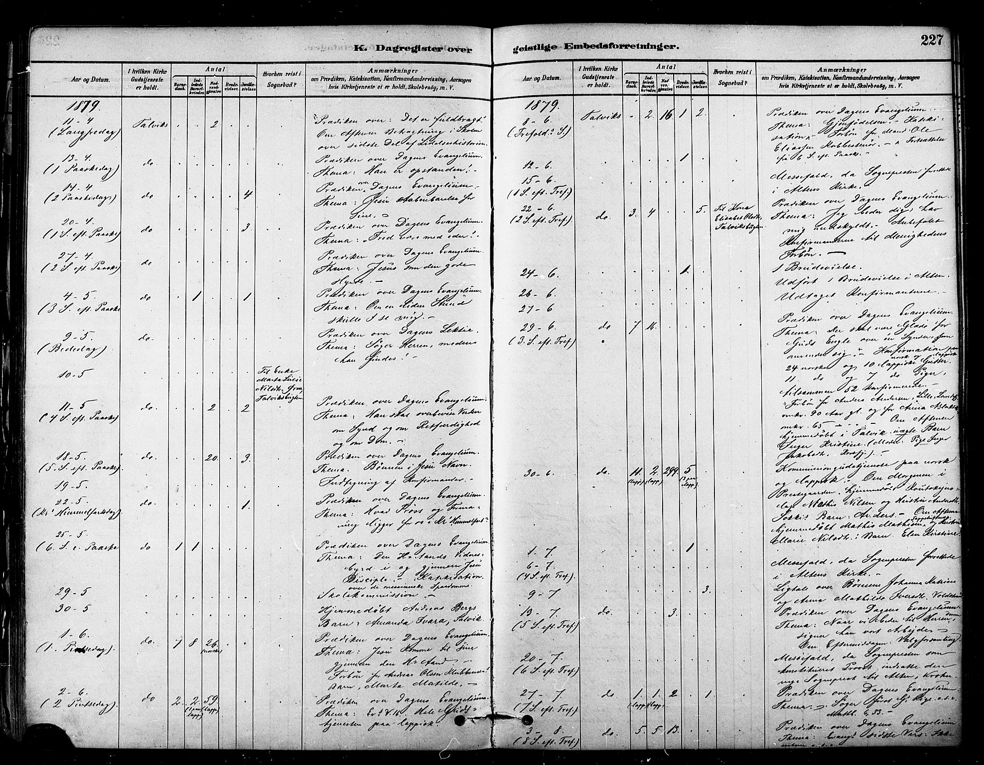 Talvik sokneprestkontor, AV/SATØ-S-1337/H/Ha/L0012kirke: Parish register (official) no. 12, 1878-1886, p. 227