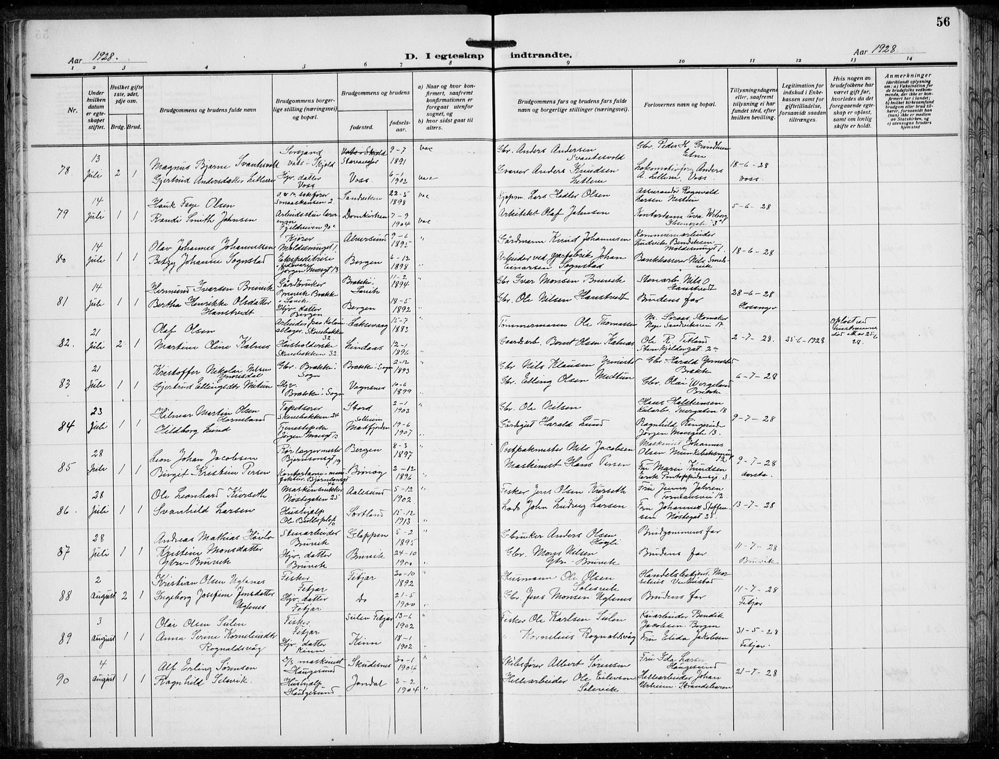 Domkirken sokneprestembete, AV/SAB-A-74801/H/Hab/L0034: Parish register (copy) no. D 6, 1924-1941, p. 56