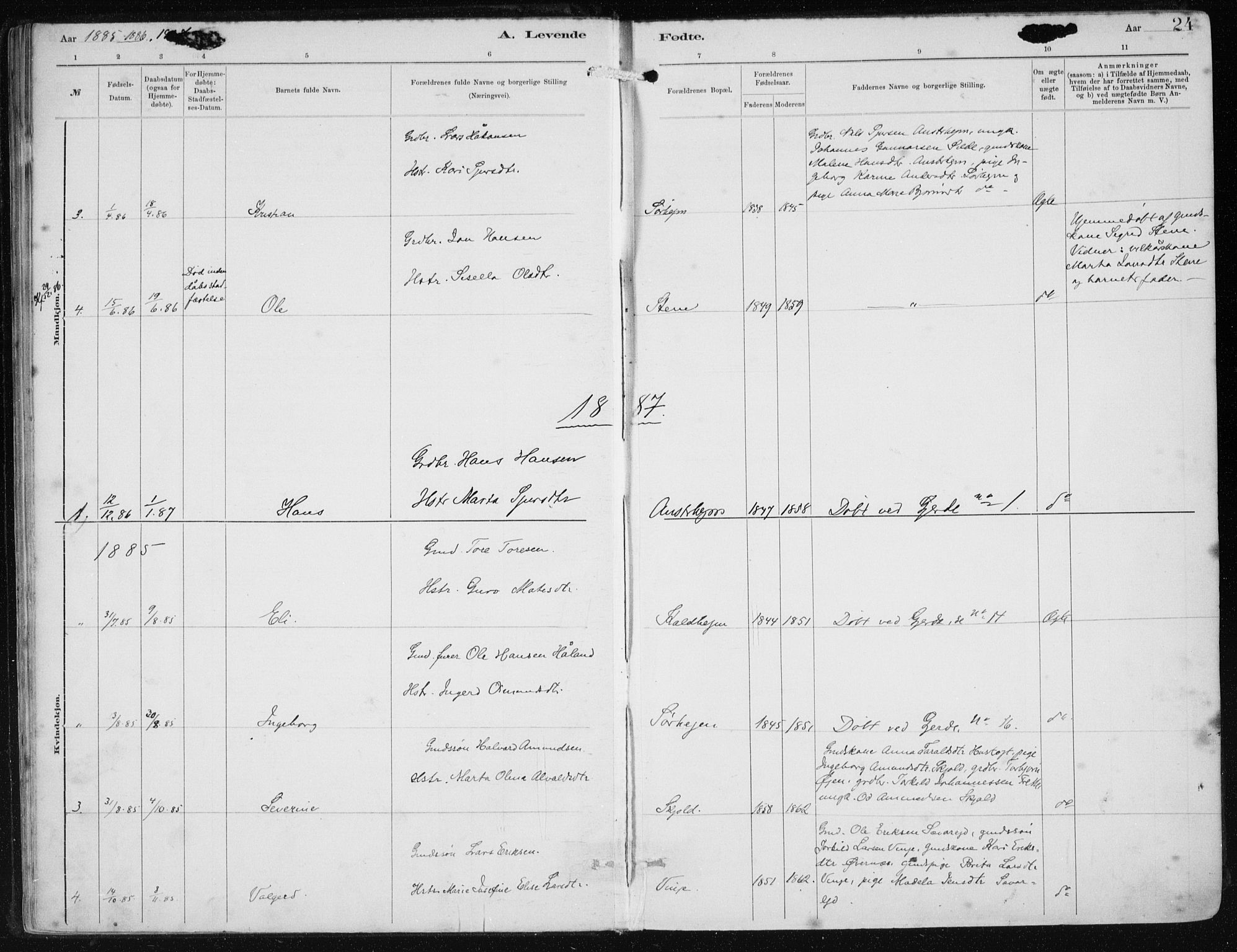 Etne sokneprestembete, SAB/A-75001/H/Haa: Parish register (official) no. B  1, 1879-1919, p. 24