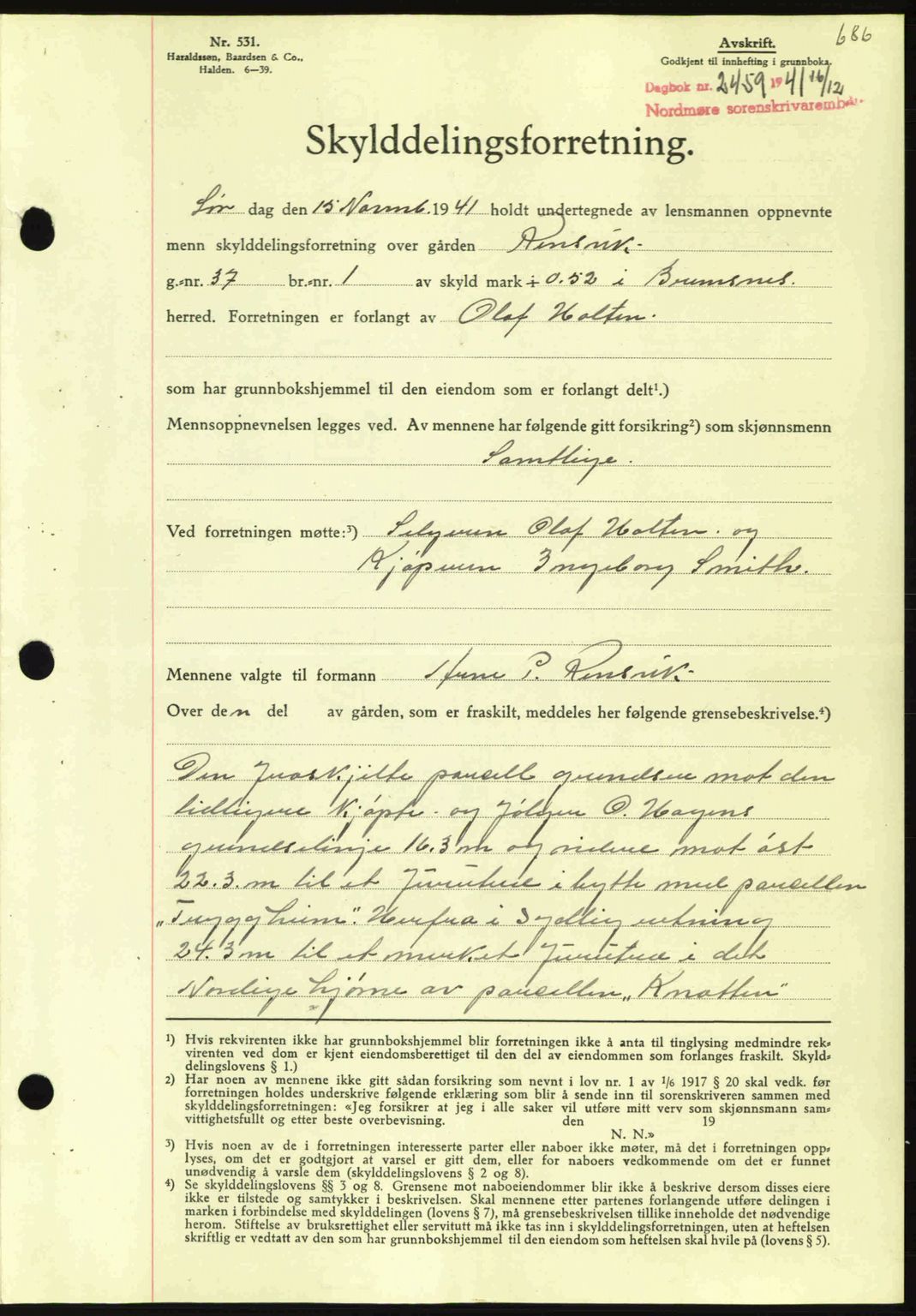 Nordmøre sorenskriveri, AV/SAT-A-4132/1/2/2Ca: Mortgage book no. A91, 1941-1942, Diary no: : 2459/1941