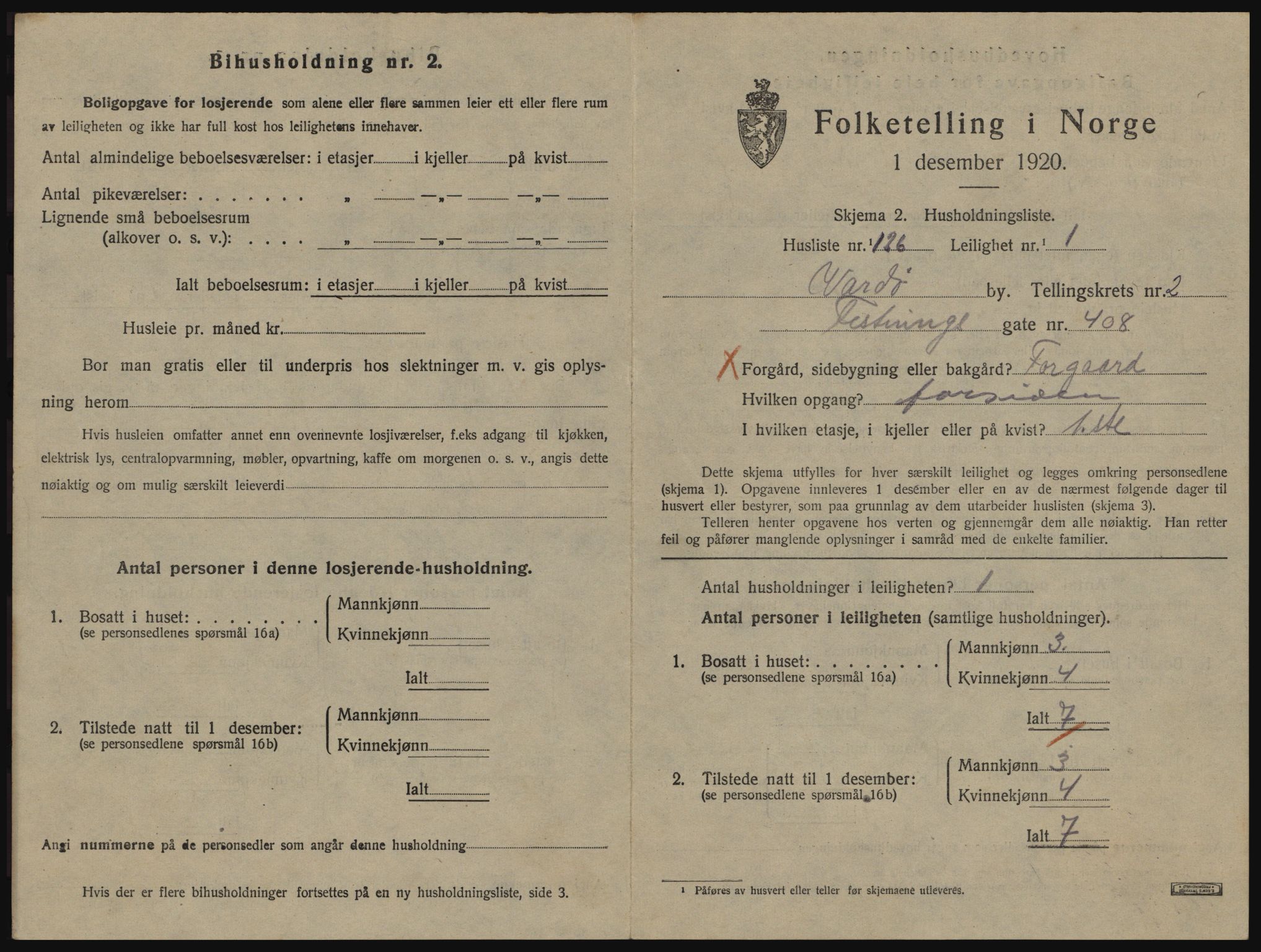 SATØ, 1920 census for Vardø, 1920, p. 2205