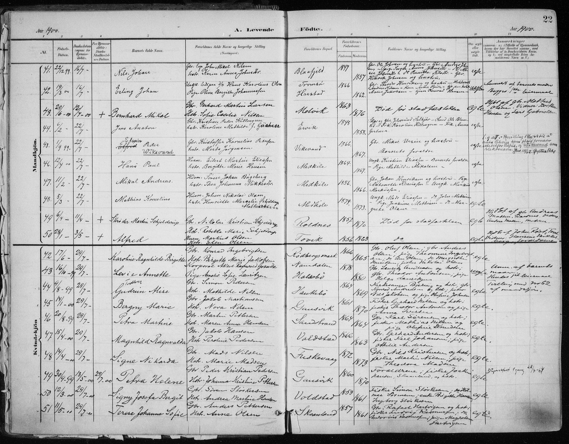 Trondenes sokneprestkontor, SATØ/S-1319/H/Ha/L0017kirke: Parish register (official) no. 17, 1899-1908, p. 22