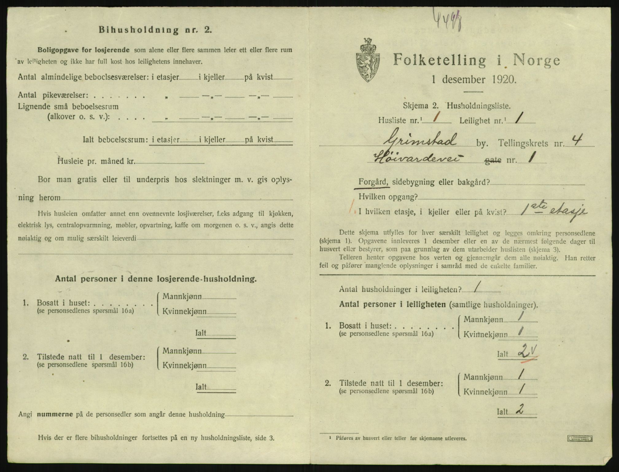 SAK, 1920 census for Grimstad, 1920, p. 1817