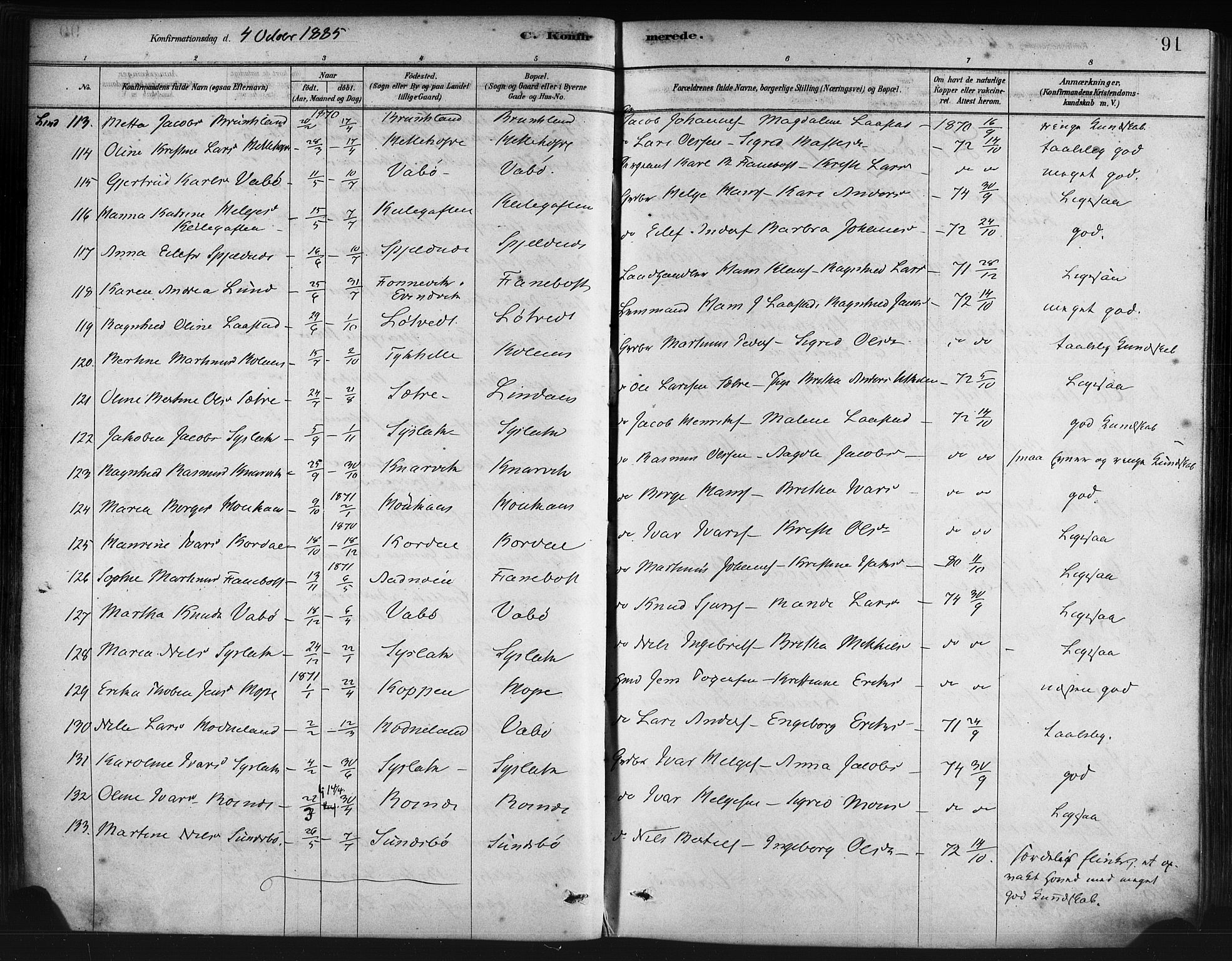 Lindås Sokneprestembete, SAB/A-76701/H/Haa: Parish register (official) no. A 19, 1878-1912, p. 91