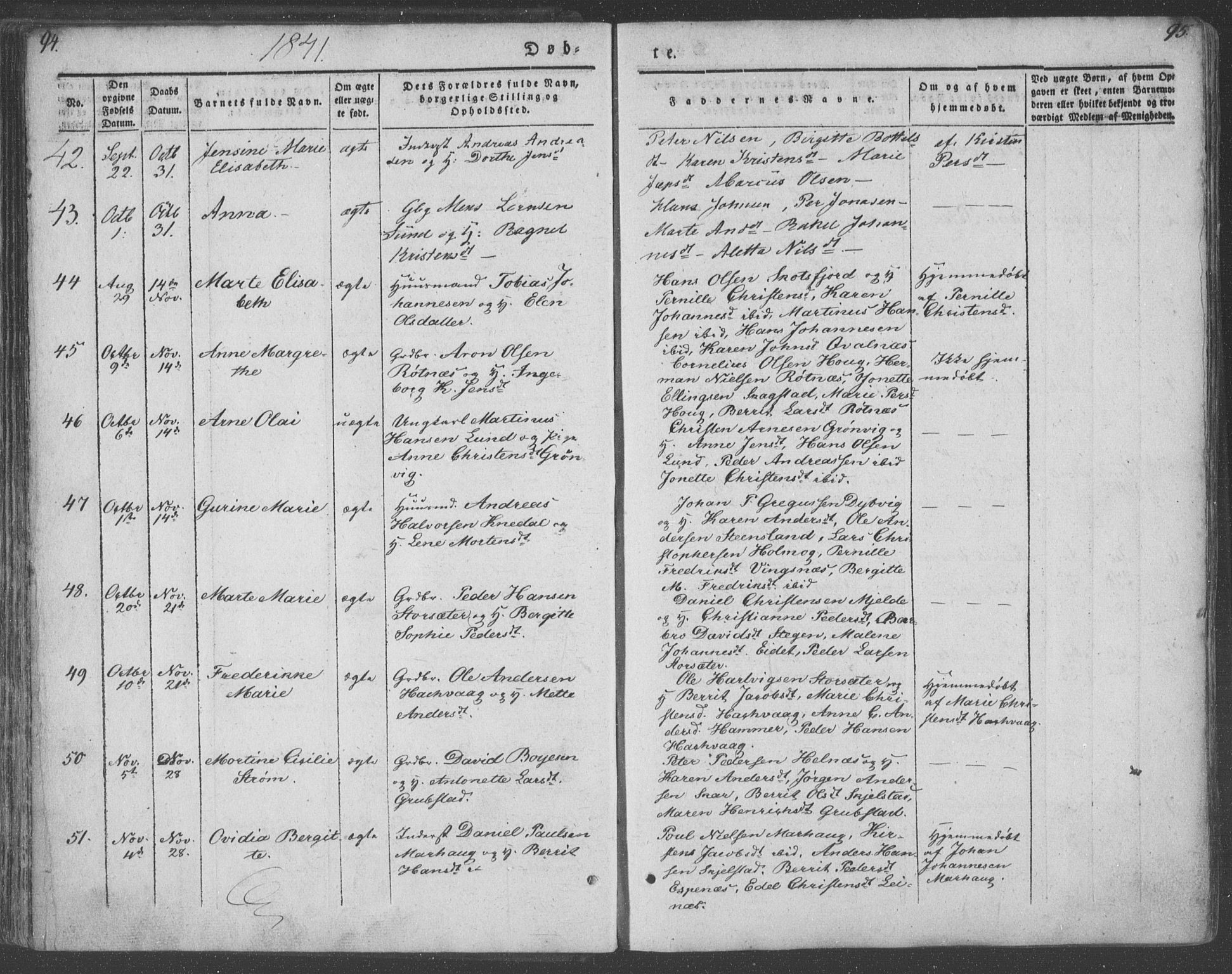 Ministerialprotokoller, klokkerbøker og fødselsregistre - Nordland, AV/SAT-A-1459/855/L0799: Parish register (official) no. 855A07, 1834-1852, p. 94-95