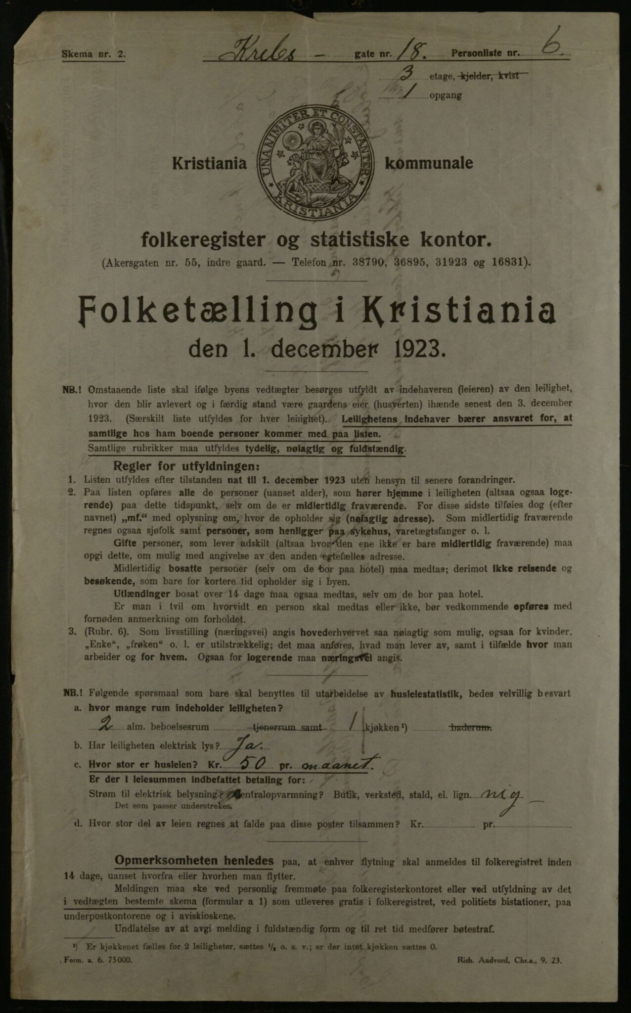 OBA, Municipal Census 1923 for Kristiania, 1923, p. 60581