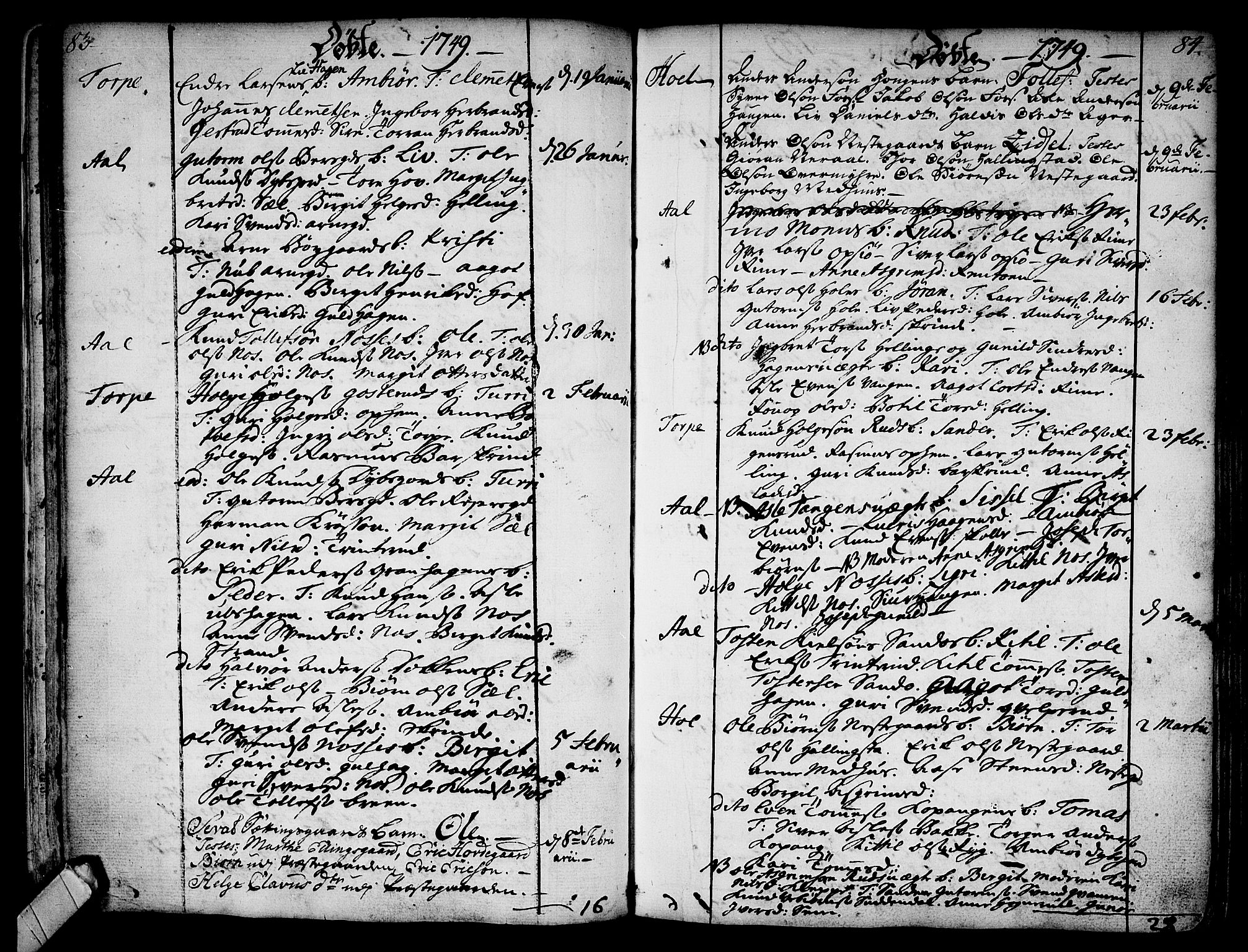 Ål kirkebøker, AV/SAKO-A-249/F/Fa/L0001: Parish register (official) no. I 1, 1744-1769, p. 83-84