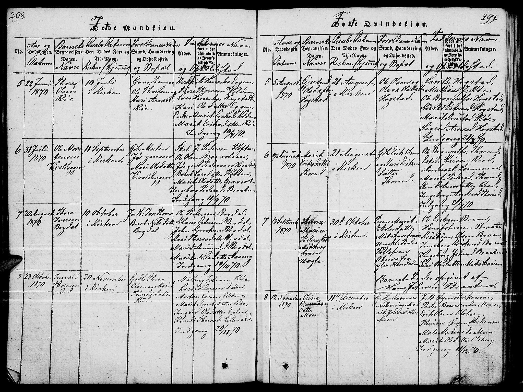 Tynset prestekontor, SAH/PREST-058/H/Ha/Hab/L0004: Parish register (copy) no. 4, 1814-1879, p. 298-299