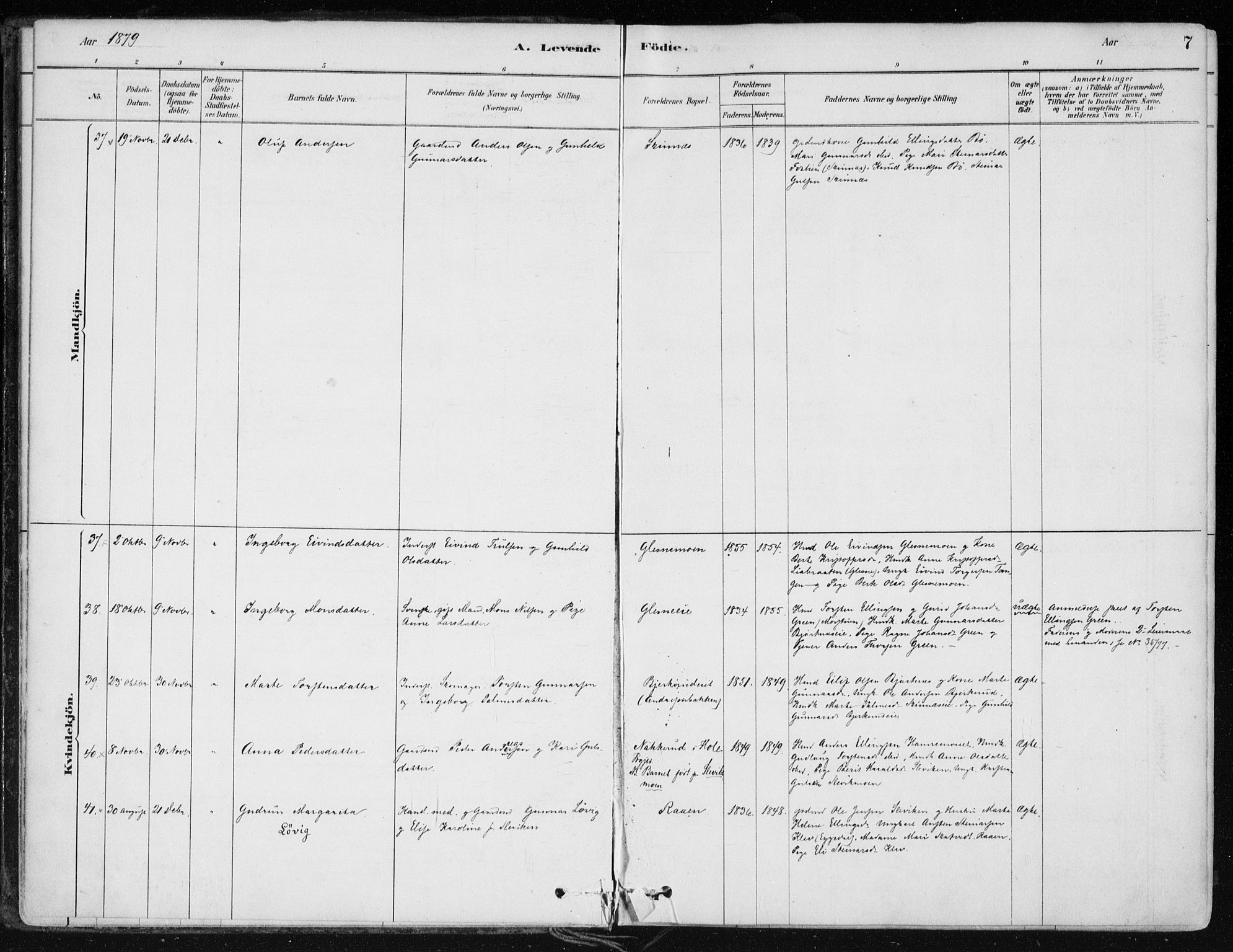 Krødsherad kirkebøker, SAKO/A-19/F/Fa/L0005: Parish register (official) no. 5, 1879-1888, p. 7
