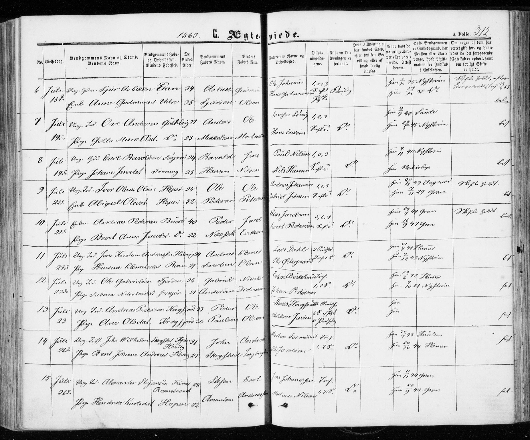 Ministerialprotokoller, klokkerbøker og fødselsregistre - Sør-Trøndelag, SAT/A-1456/657/L0705: Parish register (official) no. 657A06, 1858-1867, p. 312