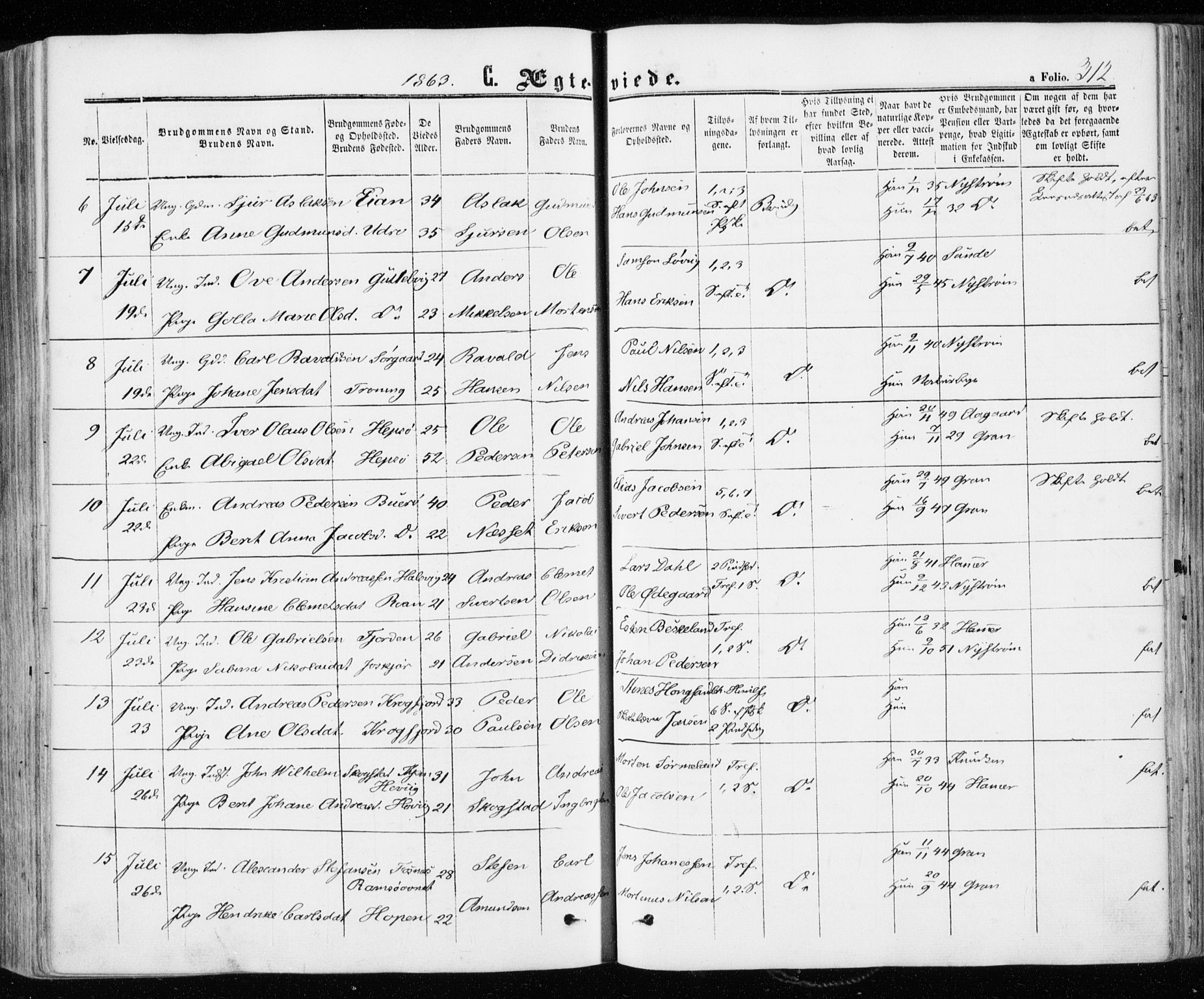 Ministerialprotokoller, klokkerbøker og fødselsregistre - Sør-Trøndelag, AV/SAT-A-1456/657/L0705: Parish register (official) no. 657A06, 1858-1867, p. 312