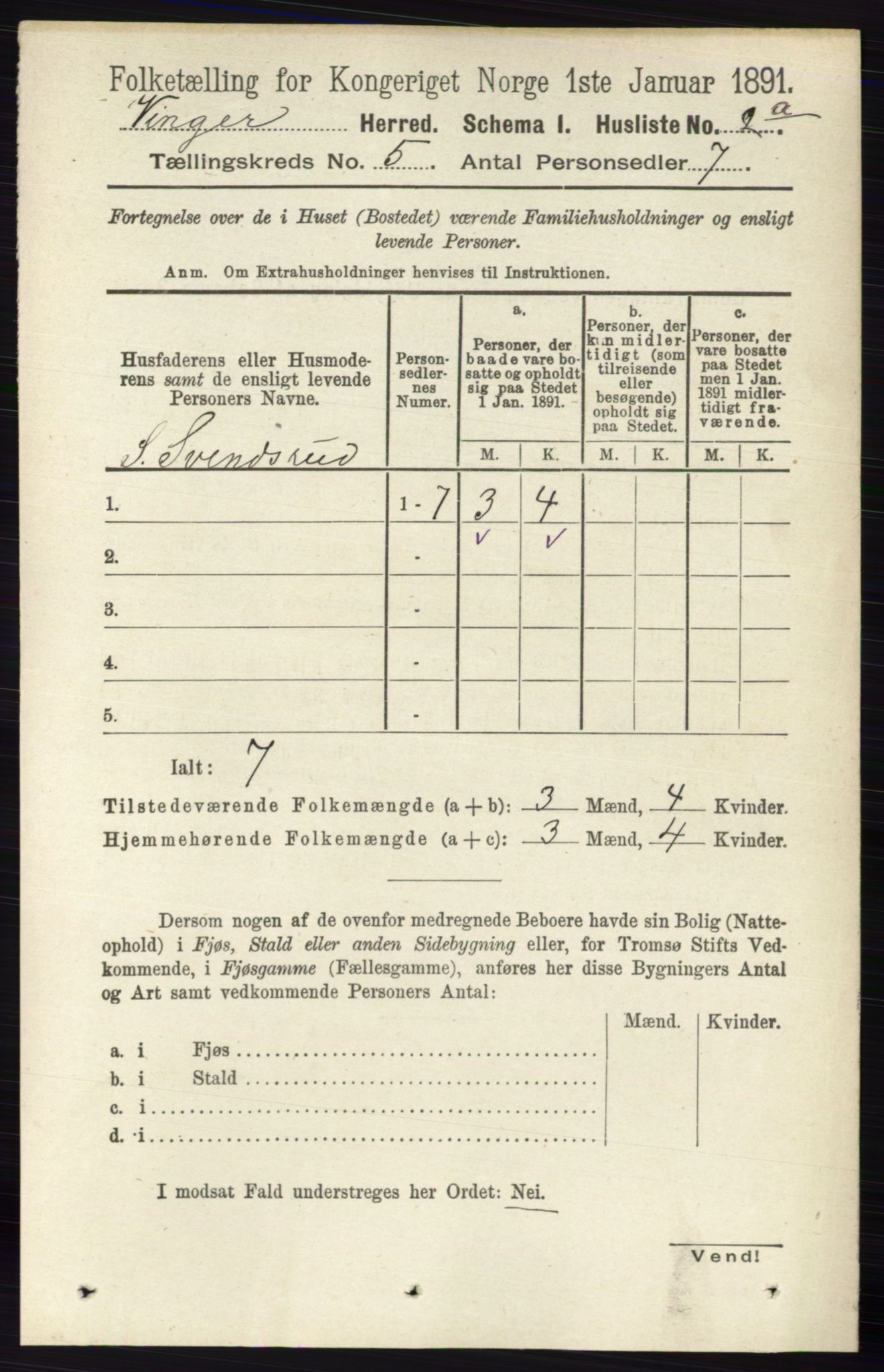 RA, 1891 census for 0421 Vinger, 1891, p. 1966