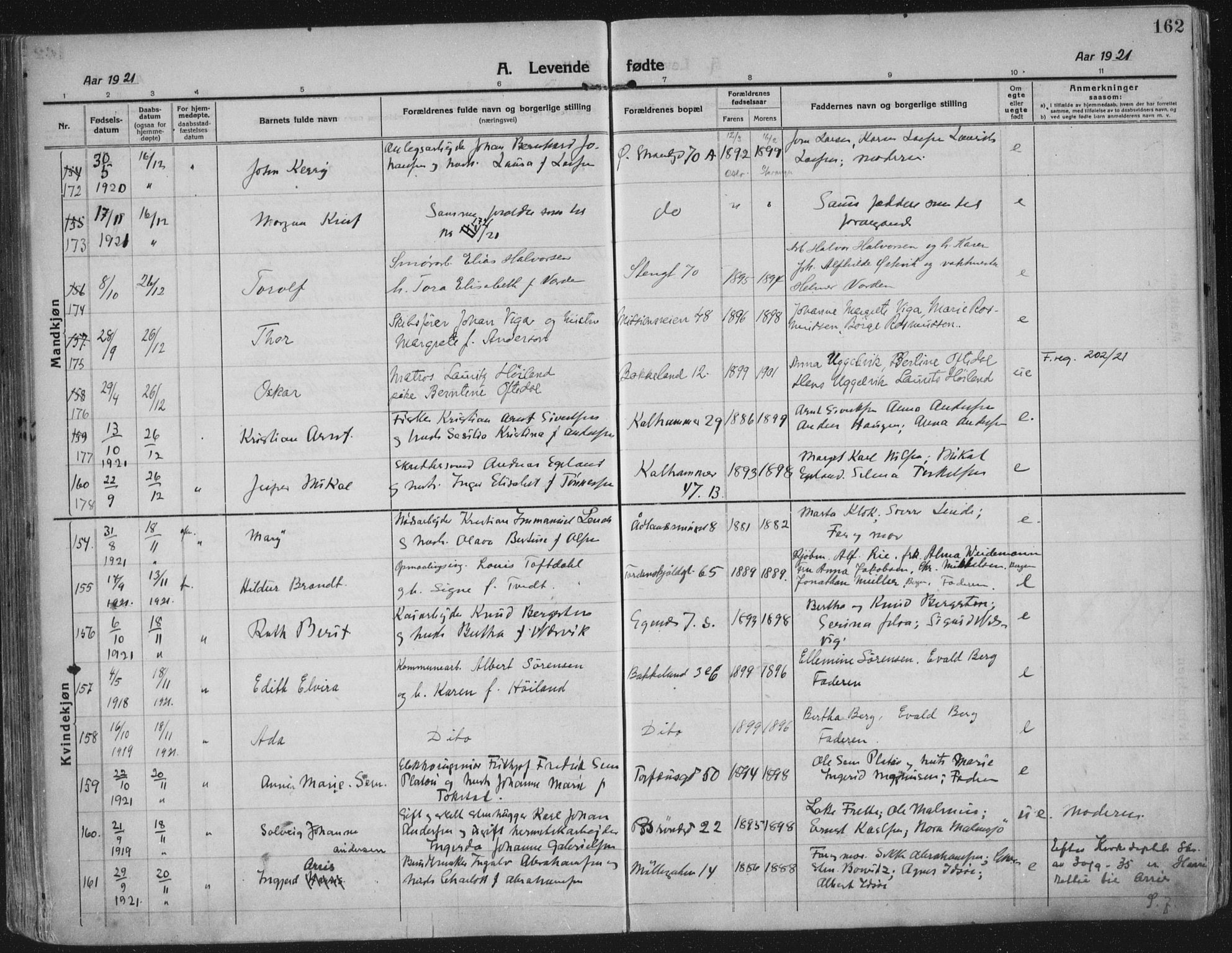 Domkirken sokneprestkontor, AV/SAST-A-101812/002/A/L0018: Parish register (official) no. A 34, 1915-1929, p. 162