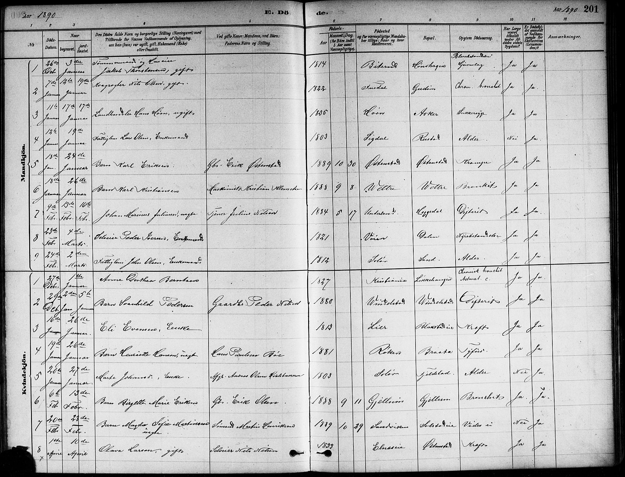 Asker prestekontor Kirkebøker, SAO/A-10256a/F/Fa/L0013: Parish register (official) no. I 13, 1879-1896, p. 201