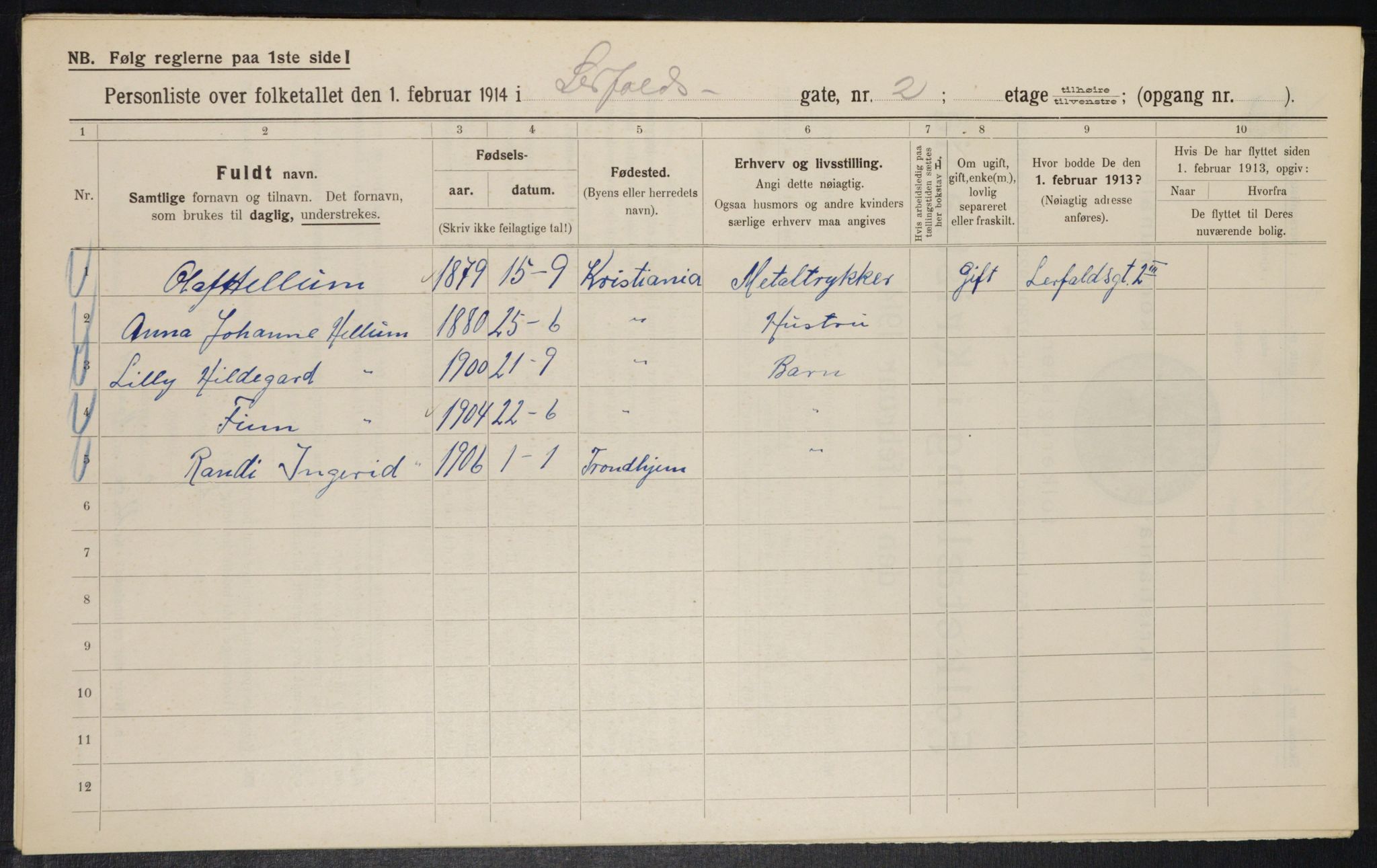 OBA, Municipal Census 1914 for Kristiania, 1914, p. 57160