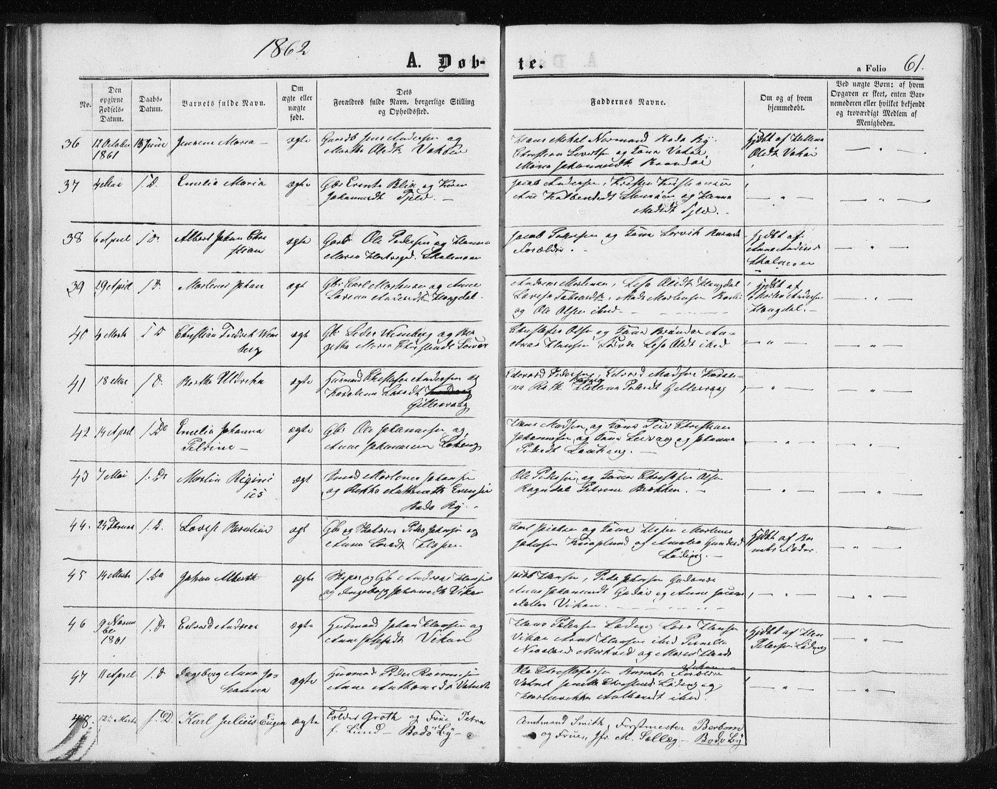 Ministerialprotokoller, klokkerbøker og fødselsregistre - Nordland, AV/SAT-A-1459/801/L0028: Parish register (copy) no. 801C03, 1855-1867, p. 61