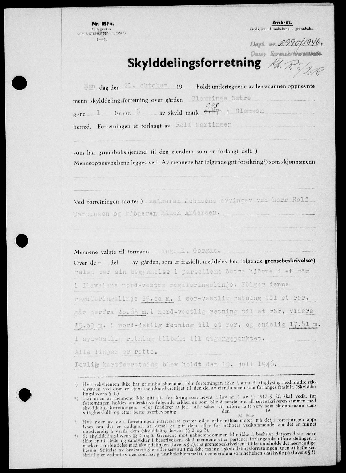 Onsøy sorenskriveri, SAO/A-10474/G/Ga/Gab/L0018: Mortgage book no. II A-18, 1946-1947, Diary no: : 2990/1946