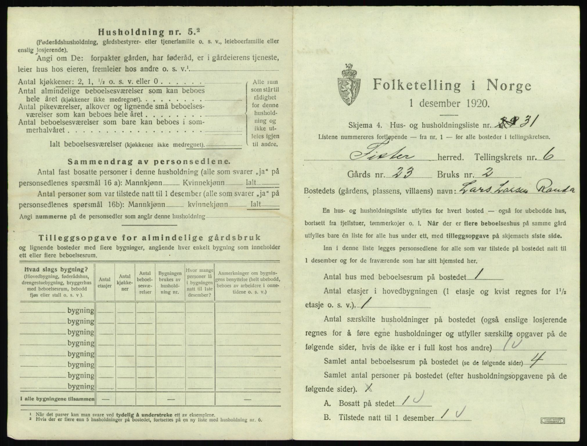 SAST, 1920 census for Fister, 1920, p. 367