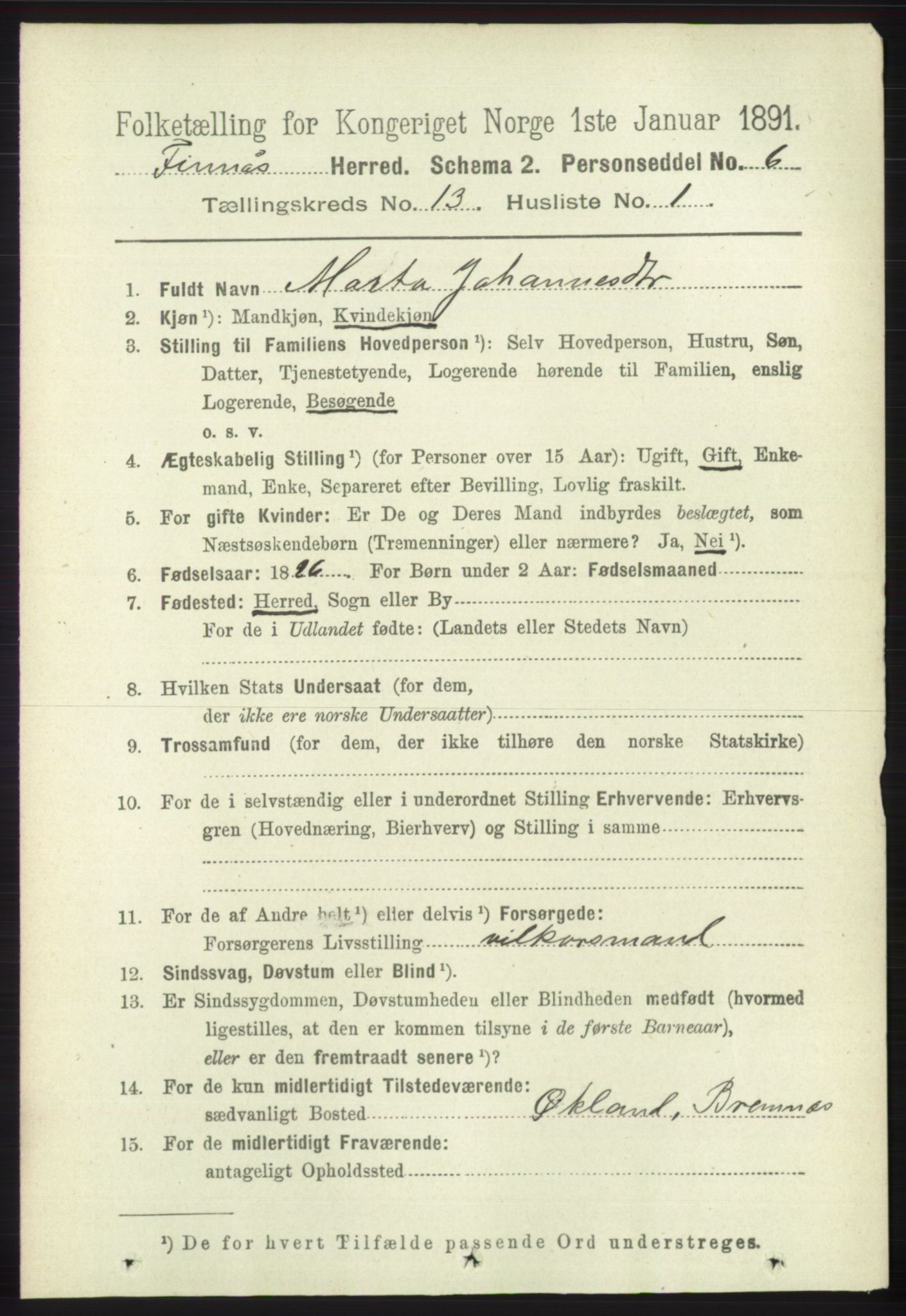 RA, 1891 census for 1218 Finnås, 1891, p. 5592