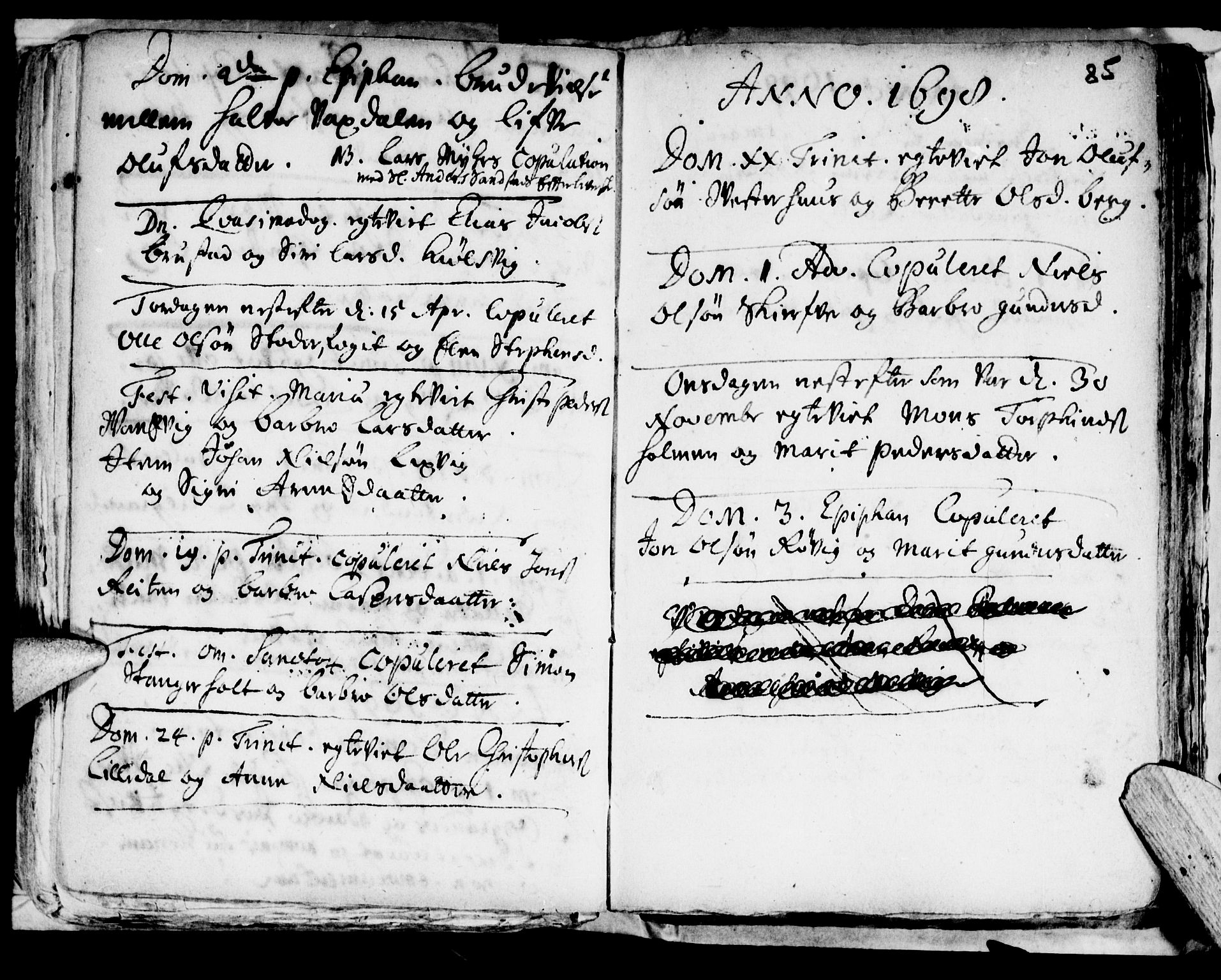 Ministerialprotokoller, klokkerbøker og fødselsregistre - Nord-Trøndelag, SAT/A-1458/722/L0214: Parish register (official) no. 722A01, 1692-1718, p. 85a