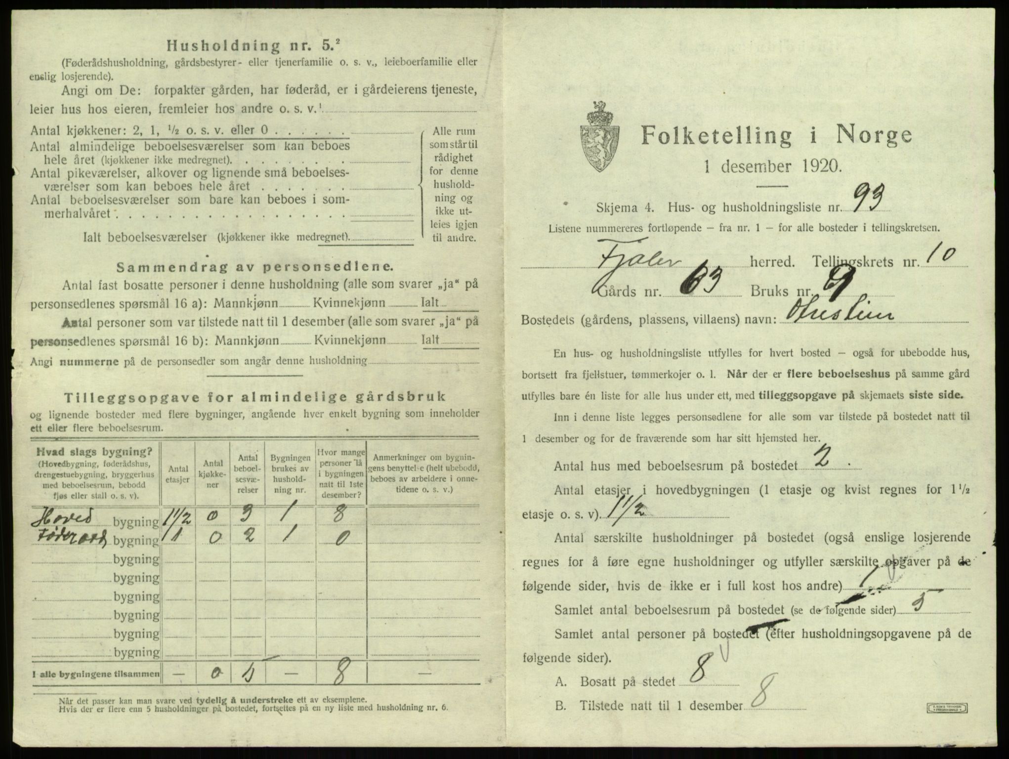 SAB, 1920 census for Fjaler, 1920, p. 893