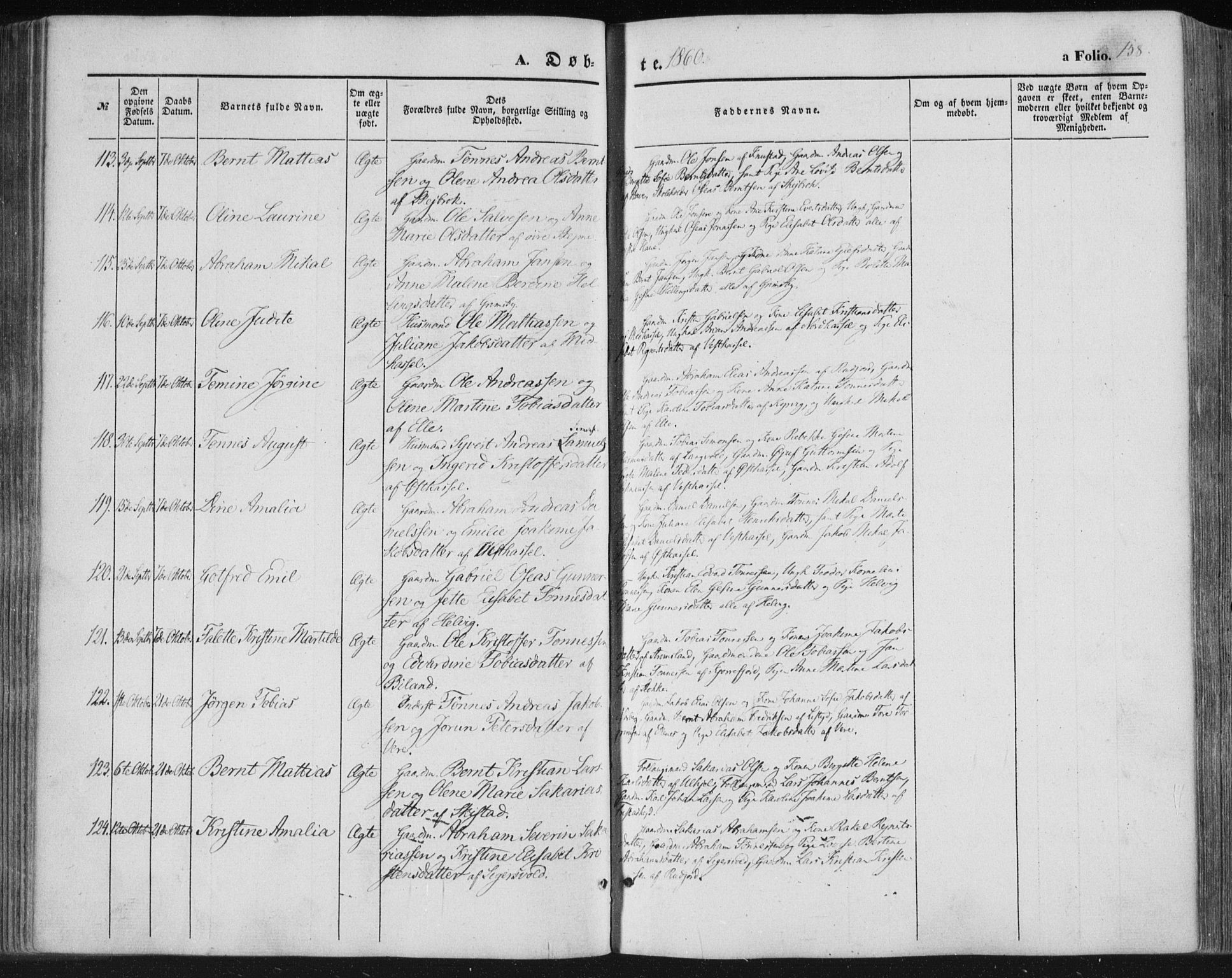 Lista sokneprestkontor, SAK/1111-0027/F/Fa/L0010: Parish register (official) no. A 10, 1846-1861, p. 158