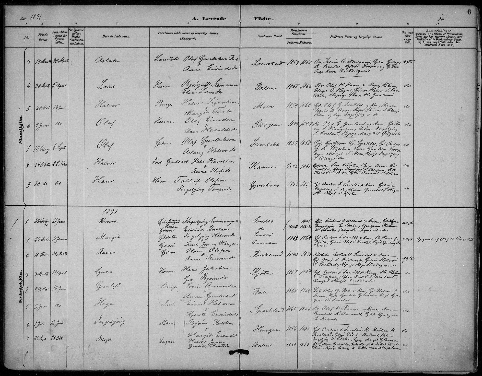 Seljord kirkebøker, SAKO/A-20/F/Fb/L0002: Parish register (official) no. II 2, 1887-1917, p. 6